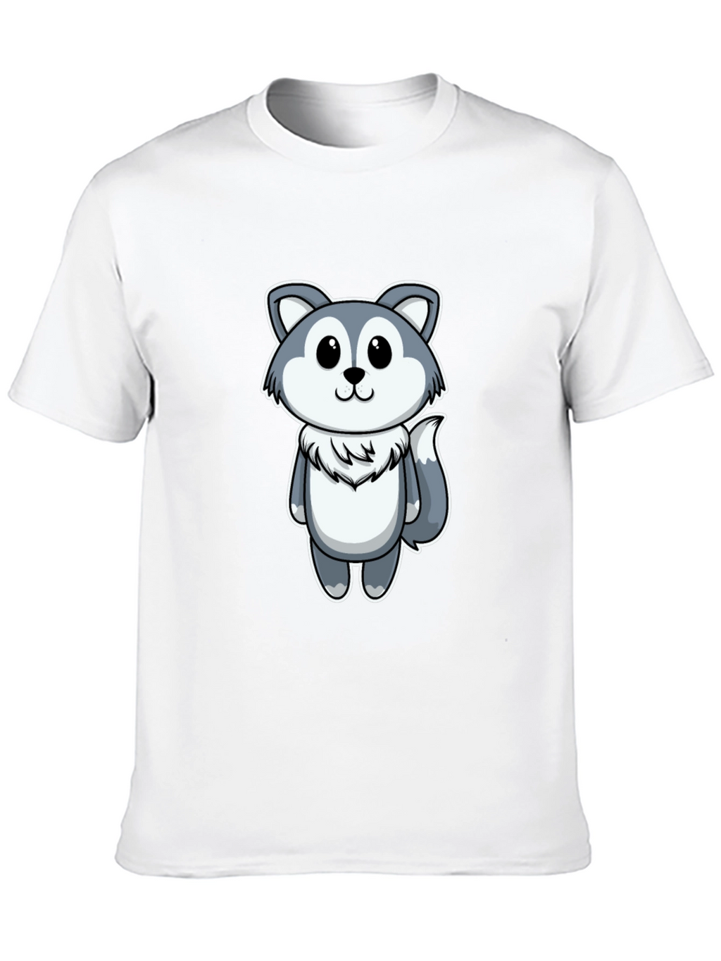 Cute Cartoon Wolf Graphic Tee - Black