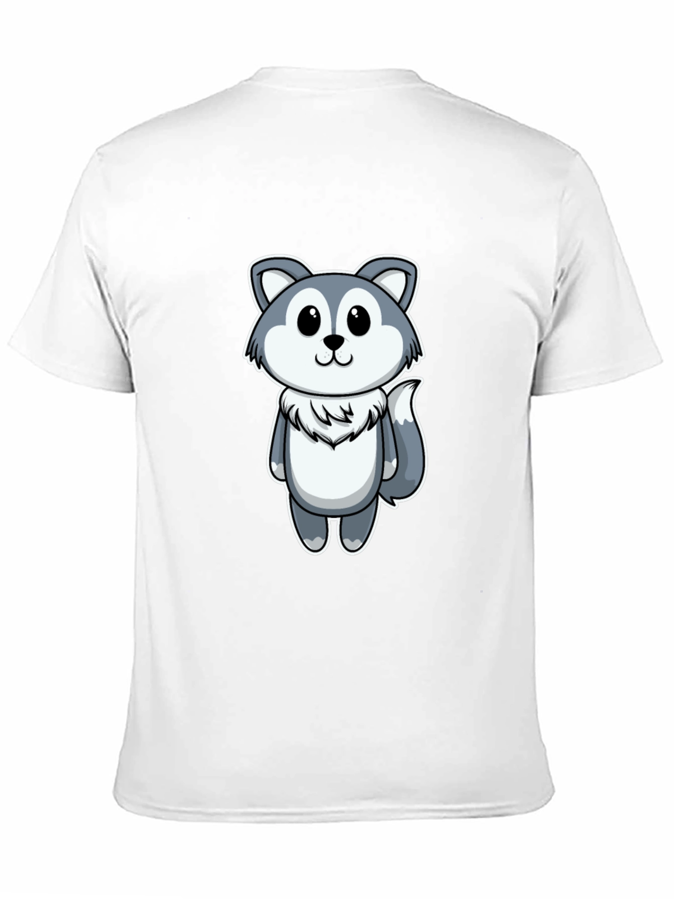 Cute Cartoon Wolf Graphic Tee - Black