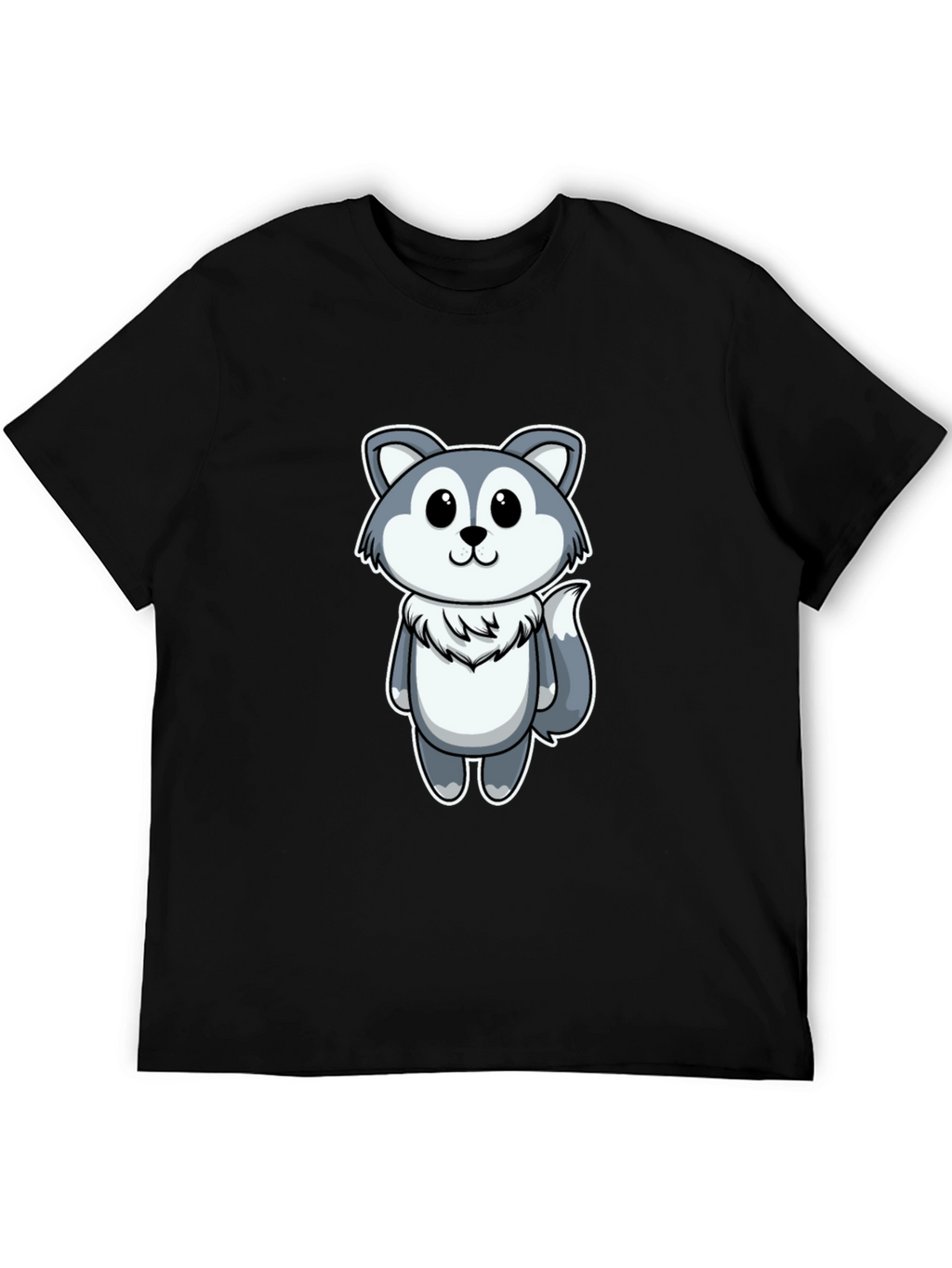 Cute Cartoon Wolf Graphic Tee - Black