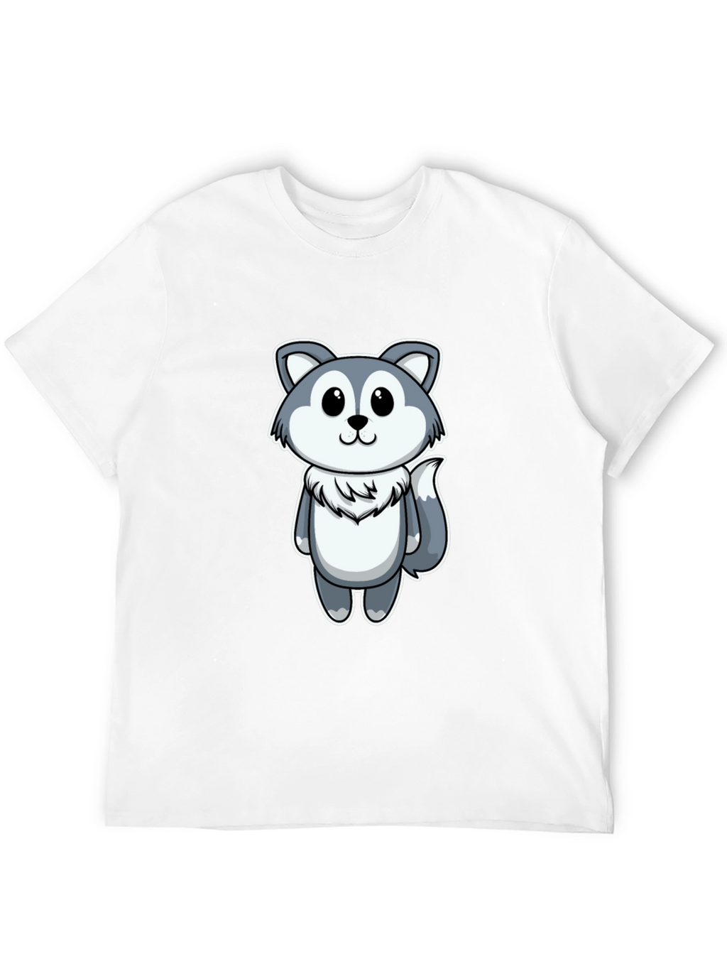 Cute Cartoon Wolf Graphic Tee - Black