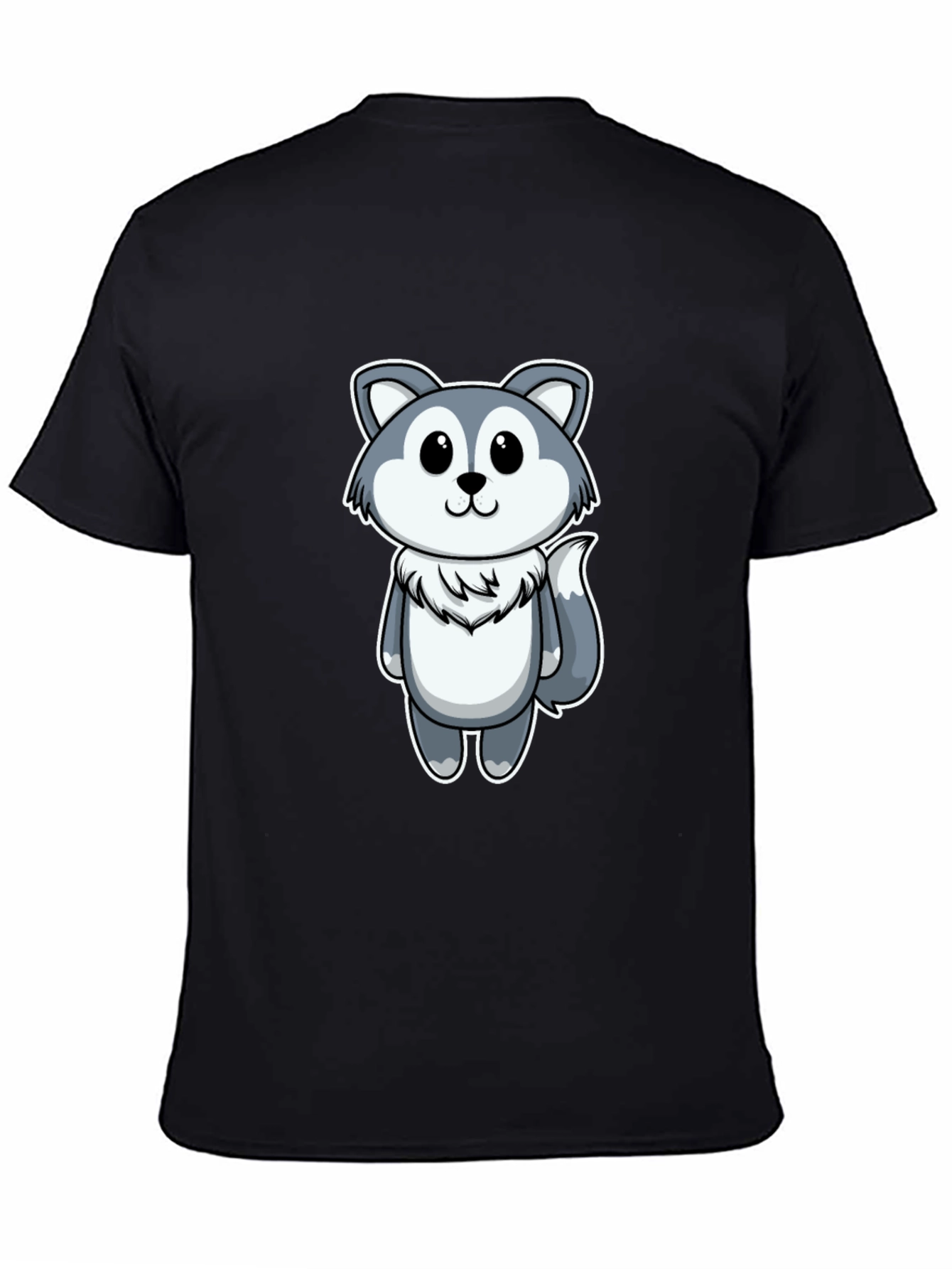 Cute Cartoon Wolf Graphic Tee - Black
