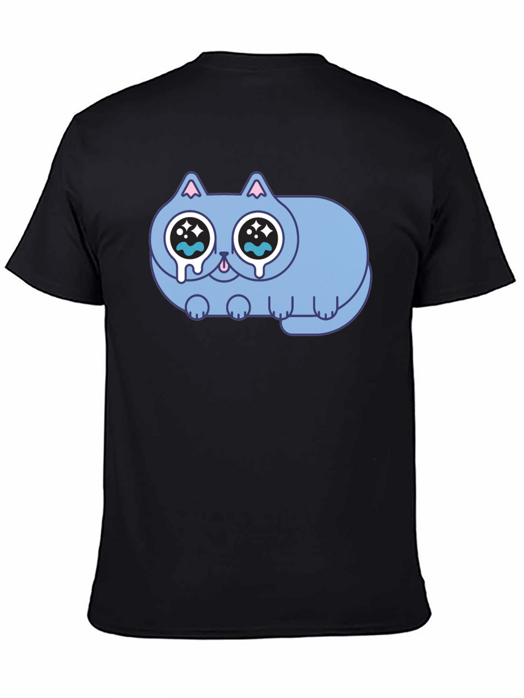 Sad Crying Cat Graphic Black T-Shirt