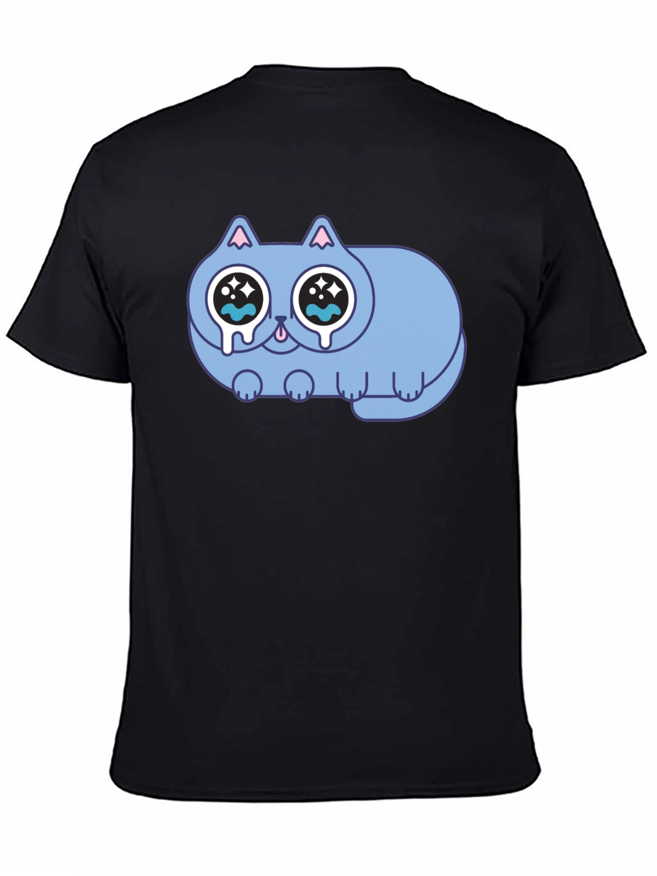 Sad Crying Cat Graphic Black T-Shirt