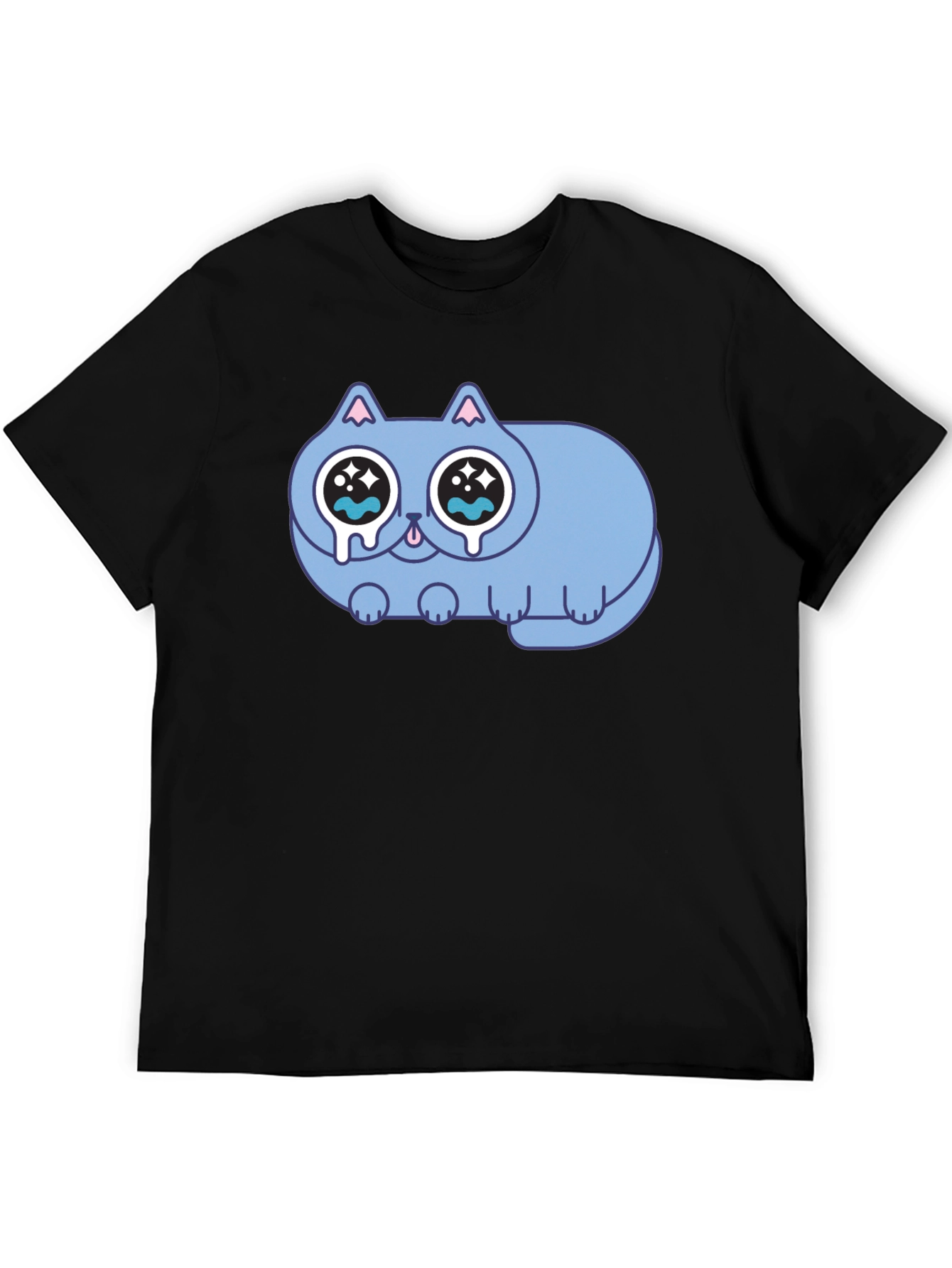Sad Crying Cat Graphic Black T-Shirt