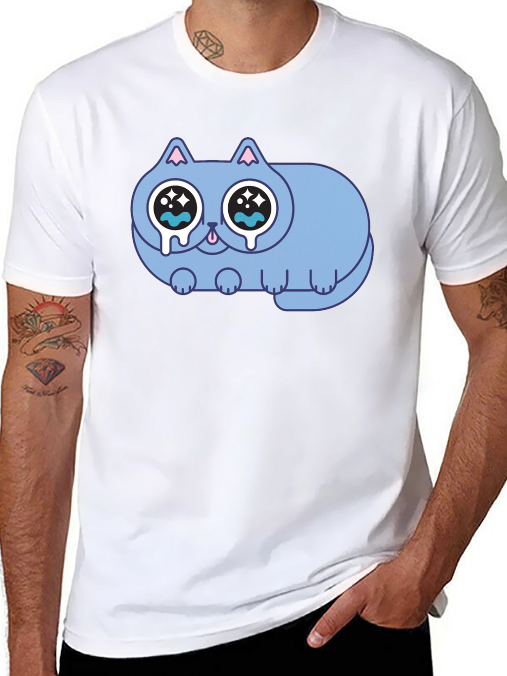 Sad Crying Cat Graphic Black T-Shirt