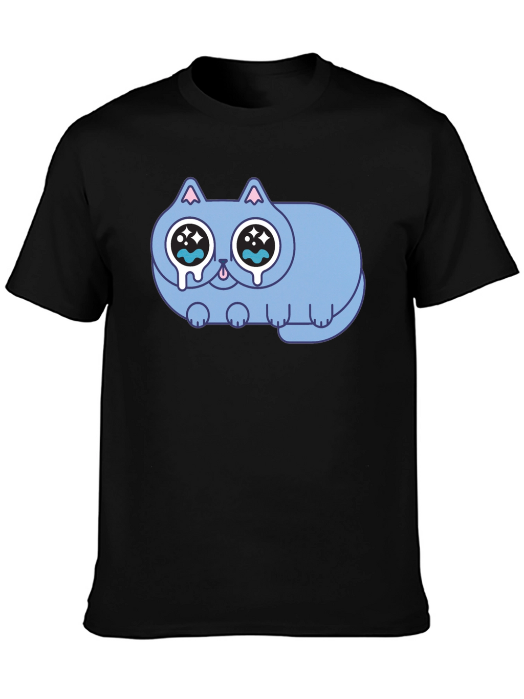 Sad Crying Cat Graphic Black T-Shirt