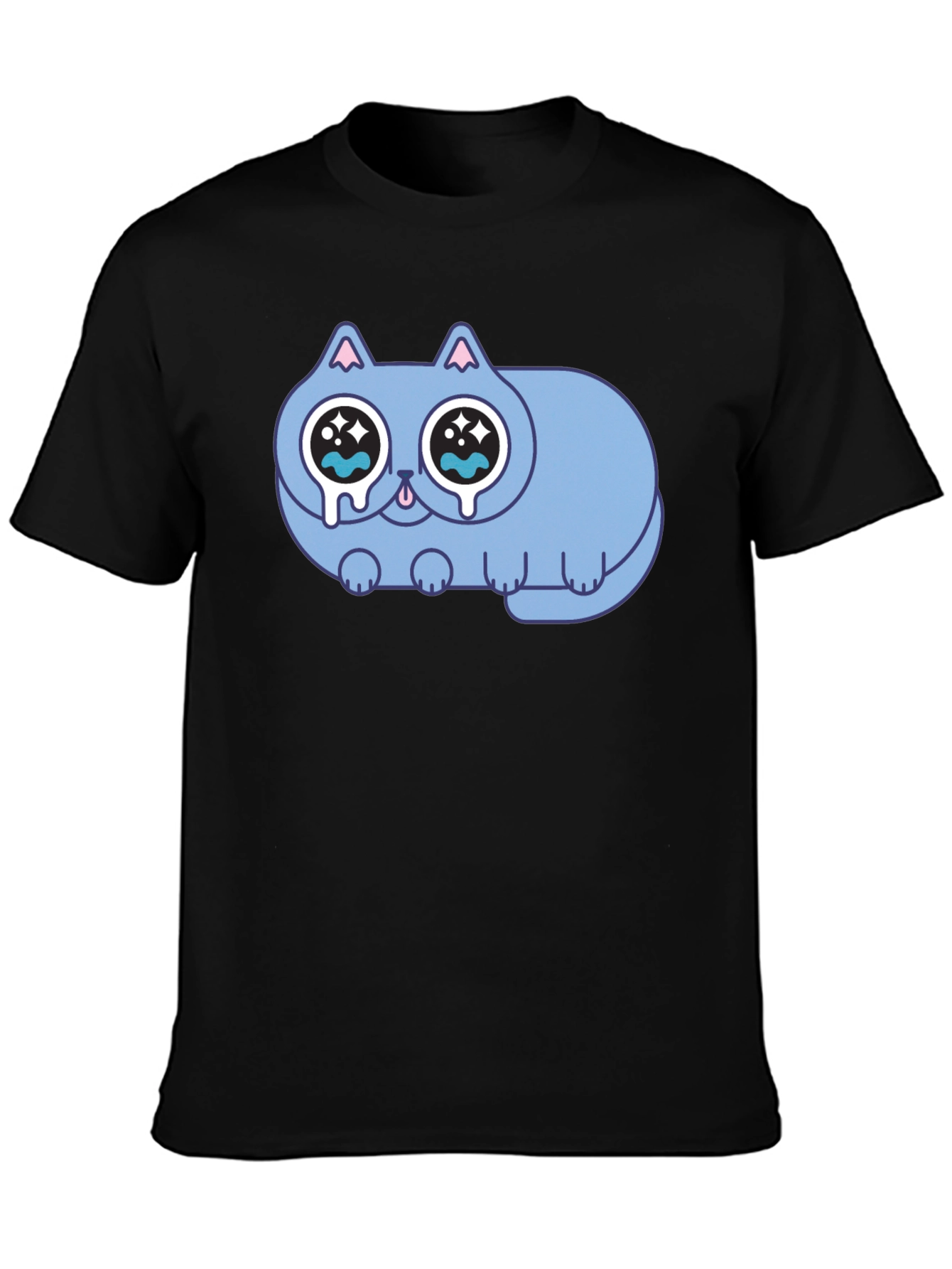 Sad Crying Cat Graphic Black T-Shirt
