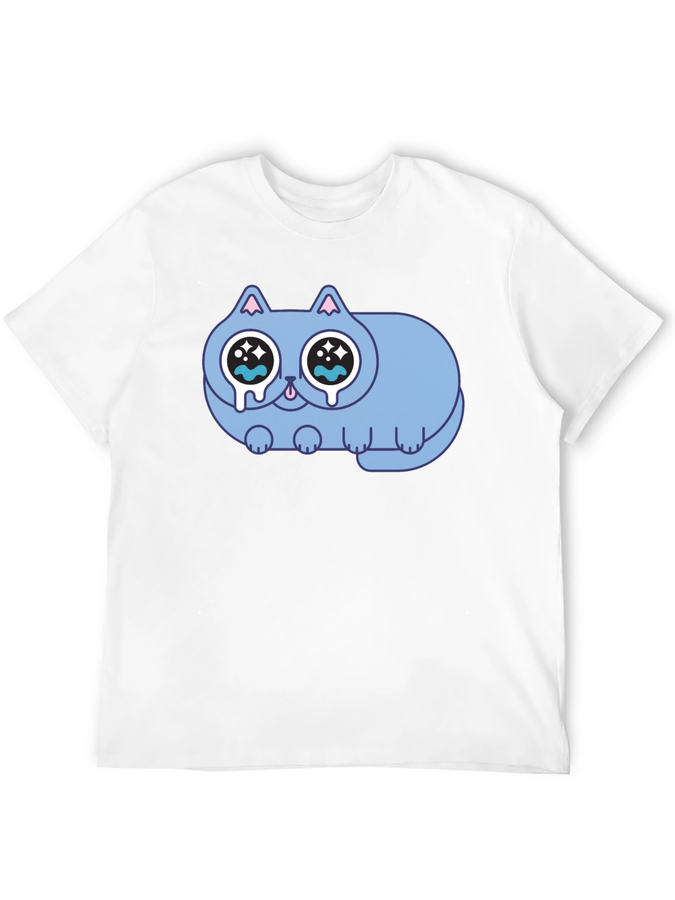Sad Crying Cat Graphic Black T-Shirt