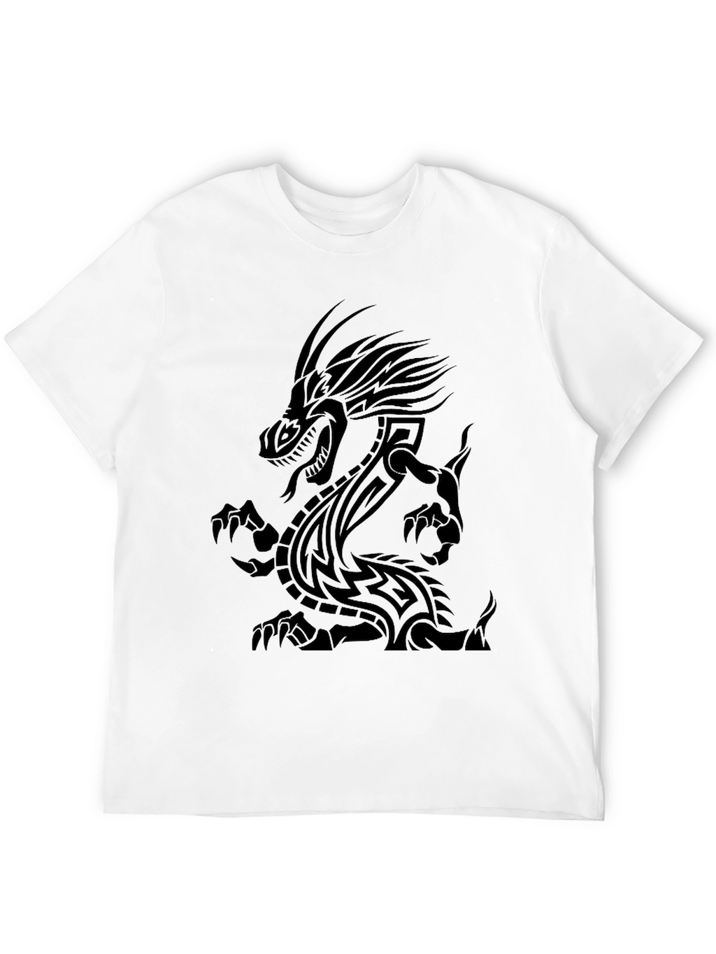 Tribal Dragon Graphic Print Black T-Shirt