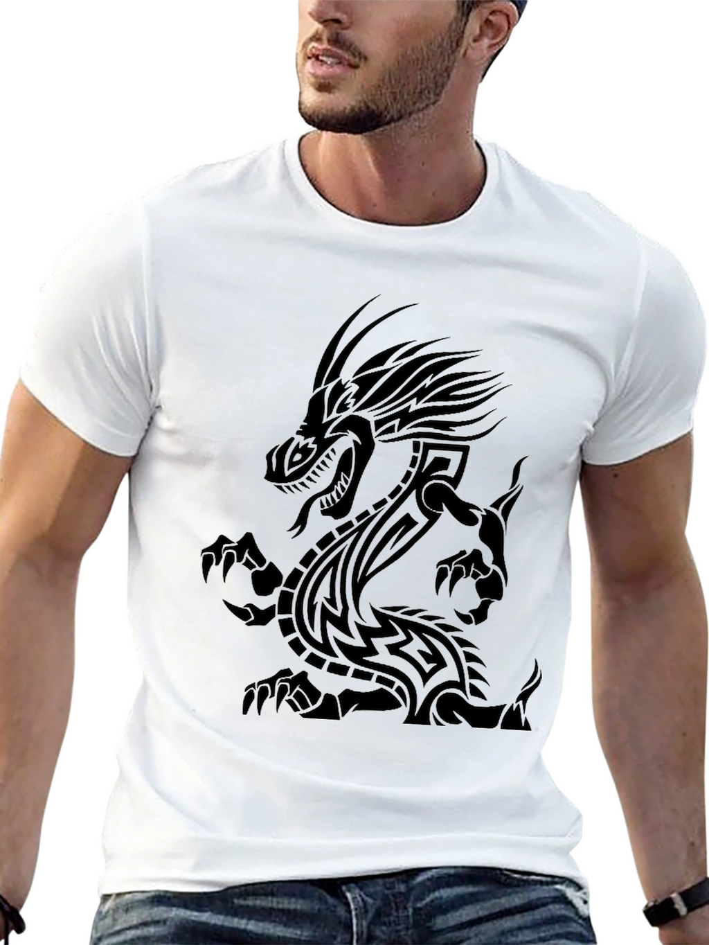 Tribal Dragon Graphic Print Black T-Shirt