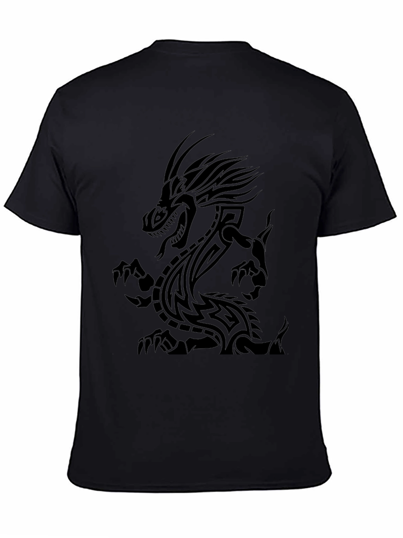 Tribal Dragon Graphic Print Black T-Shirt