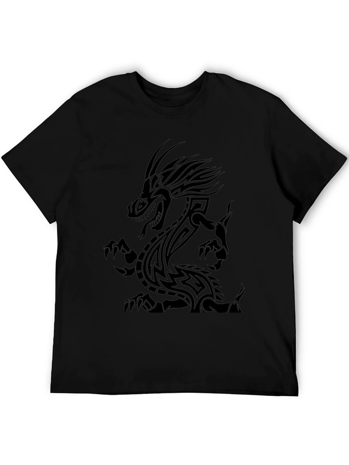 Tribal Dragon Graphic Print Black T-Shirt