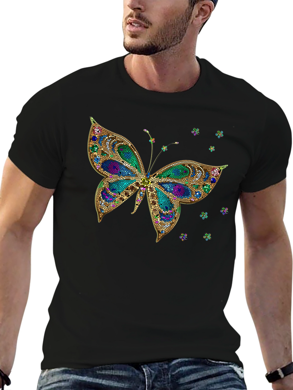 Butterfly Print Crew Neck T-Shirt