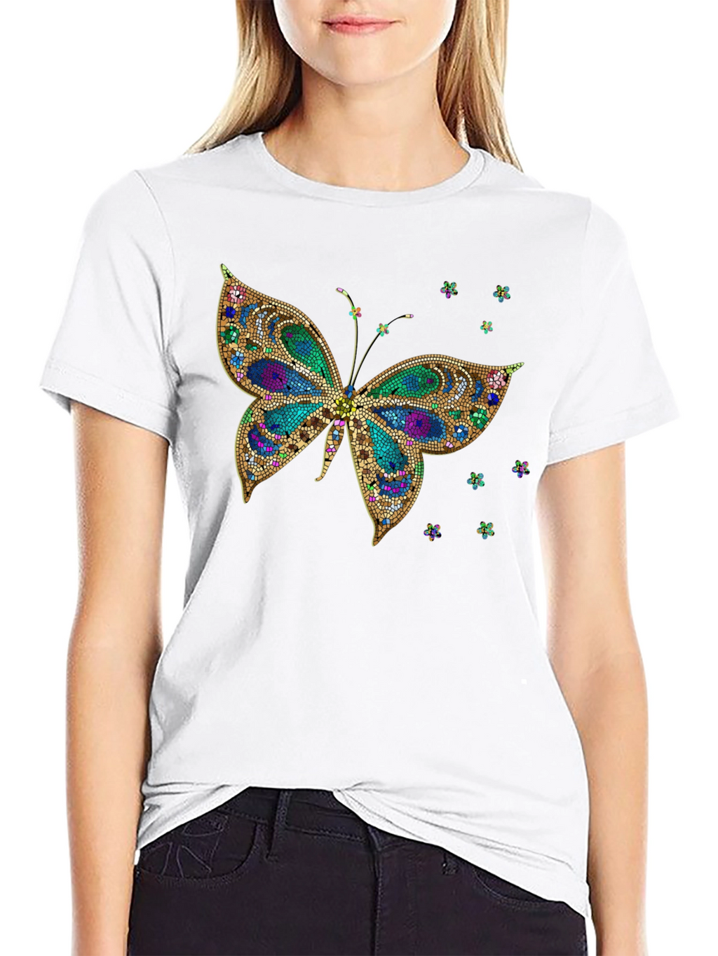 Butterfly Print Crew Neck T-Shirt