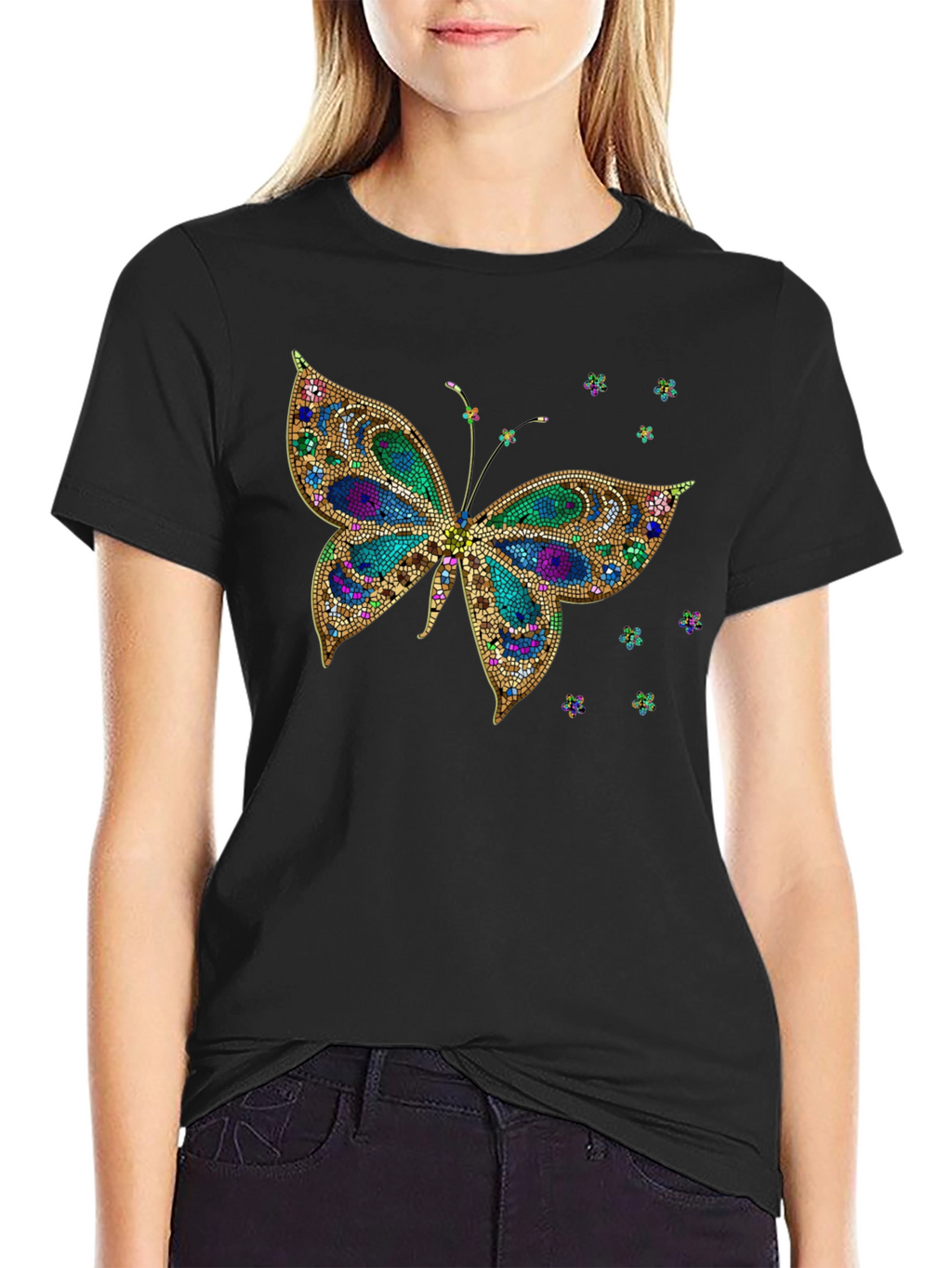 Butterfly Print Crew Neck T-Shirt