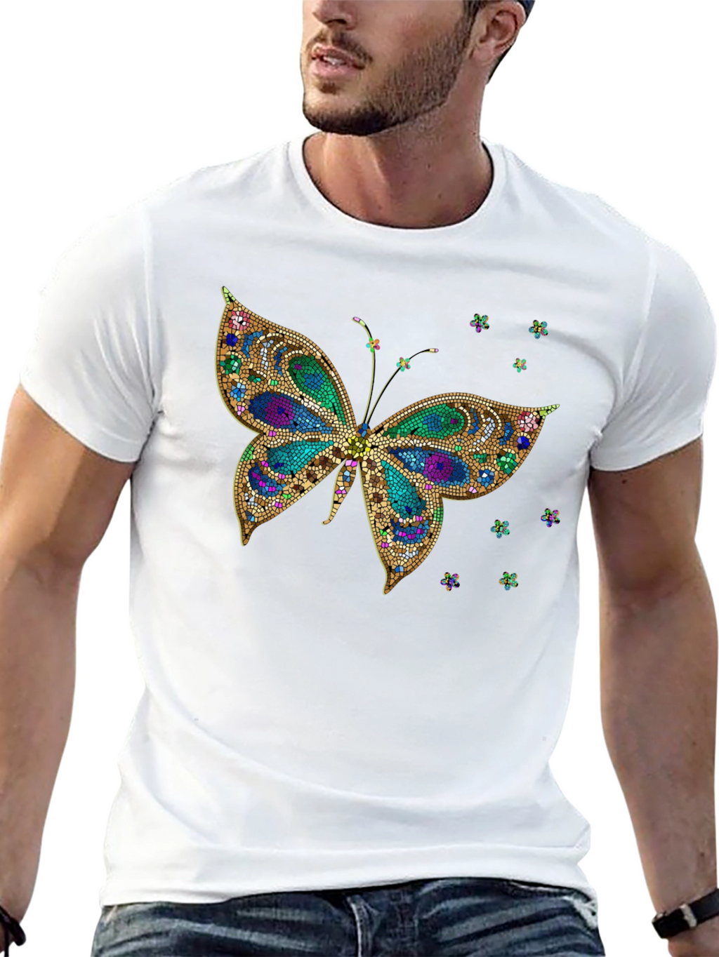 Butterfly Print Crew Neck T-Shirt
