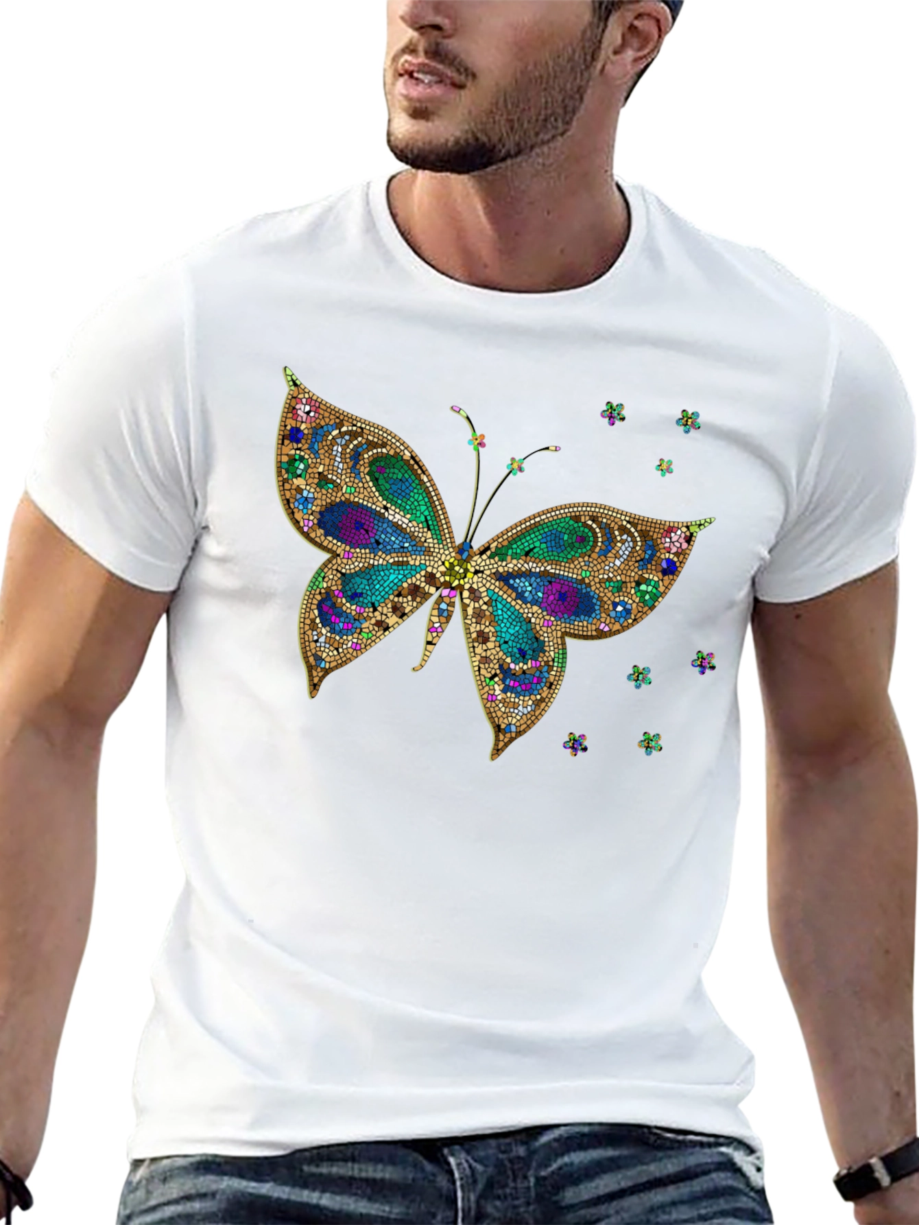 Butterfly Print Crew Neck T-Shirt
