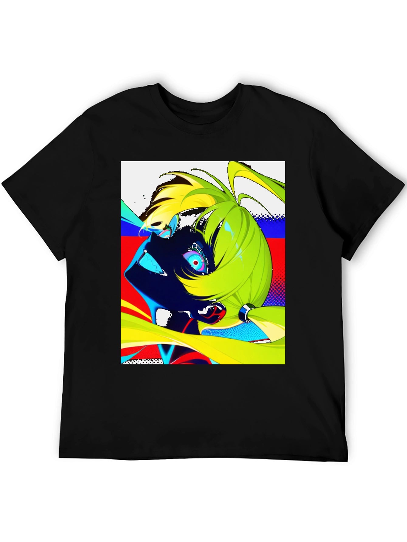 Anime Graphic Print Black Crew Neck Mens T-Shirt