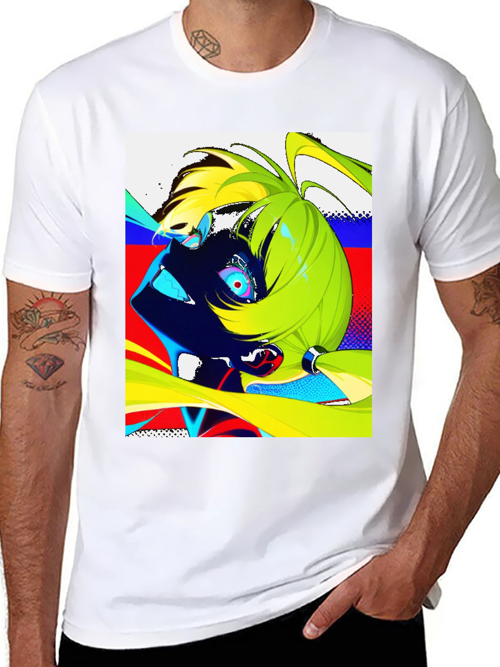 Anime Graphic Print Black Crew Neck Mens T-Shirt
