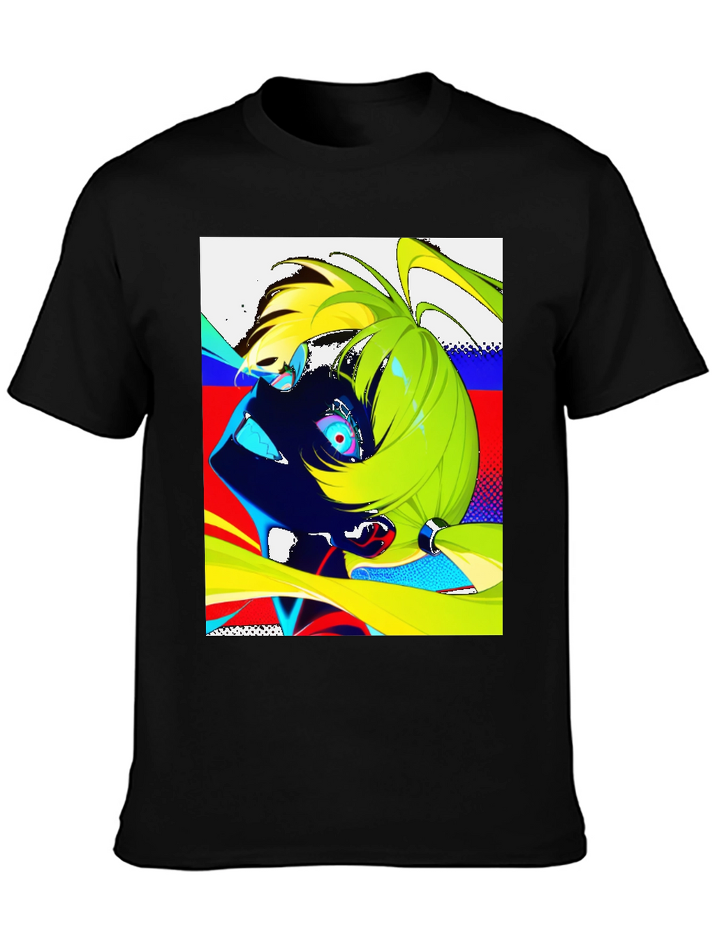Anime Graphic Print Black Crew Neck Mens T-Shirt