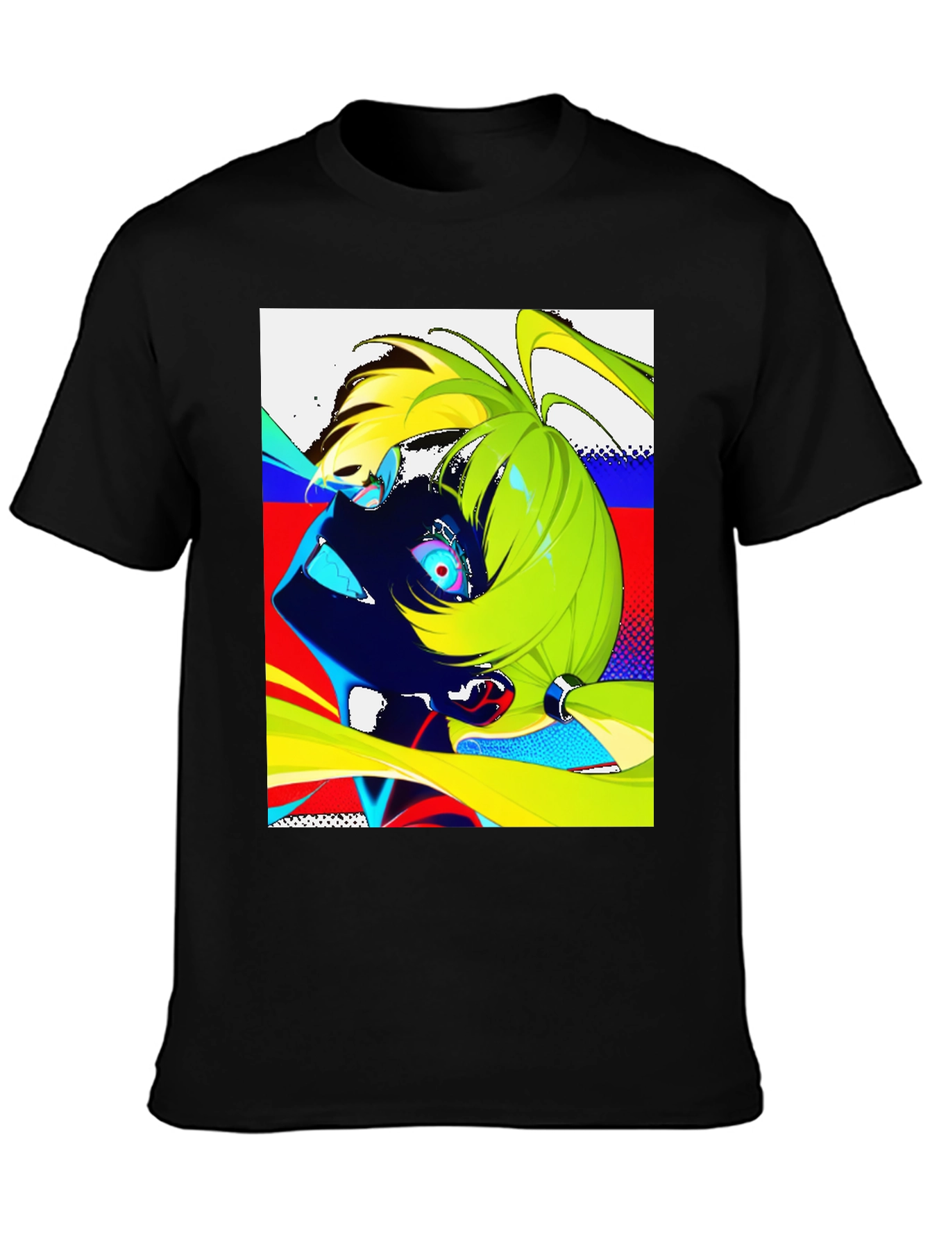 Anime Graphic Print Black Crew Neck Mens T-Shirt