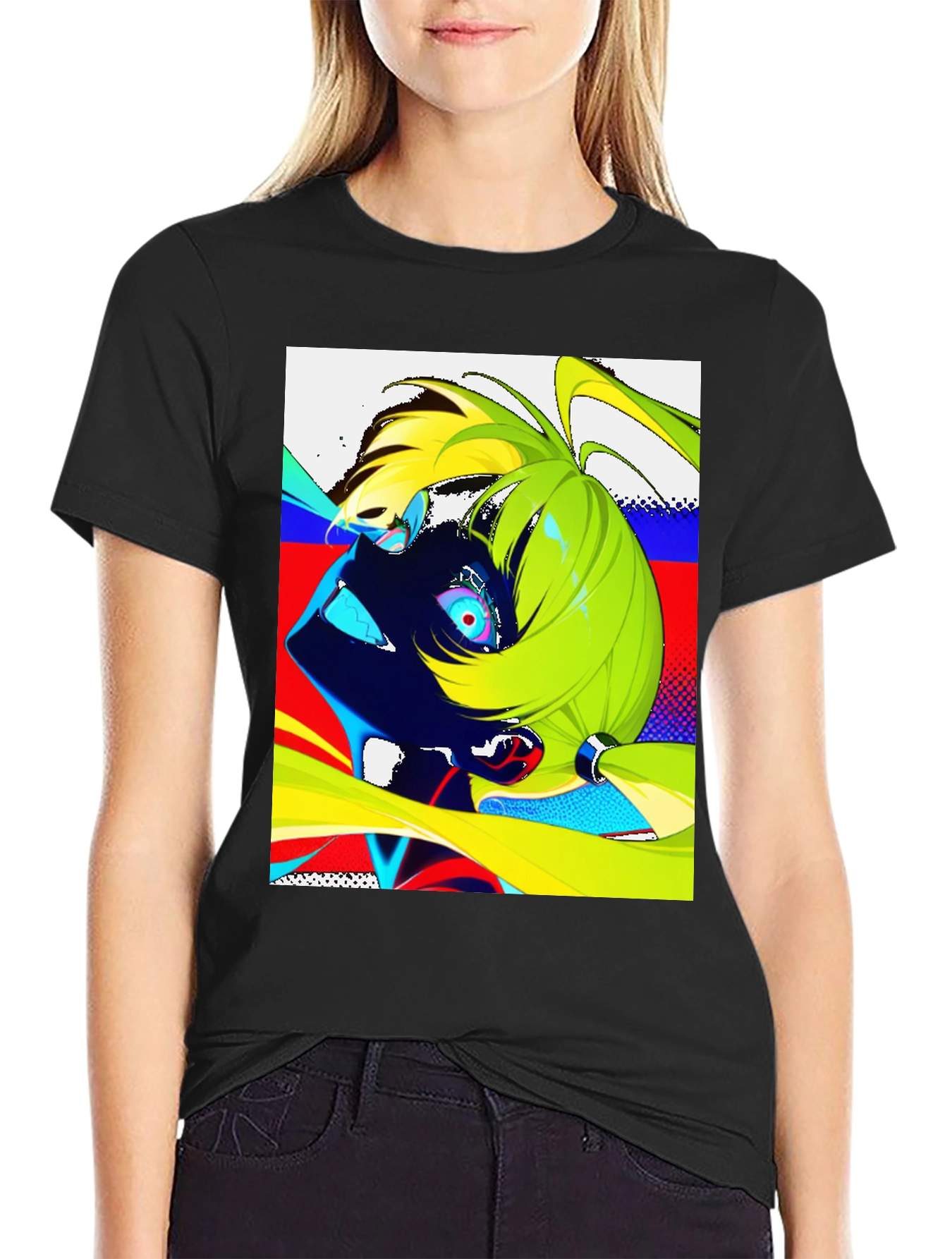 Anime Graphic Print Black Crew Neck Mens T-Shirt