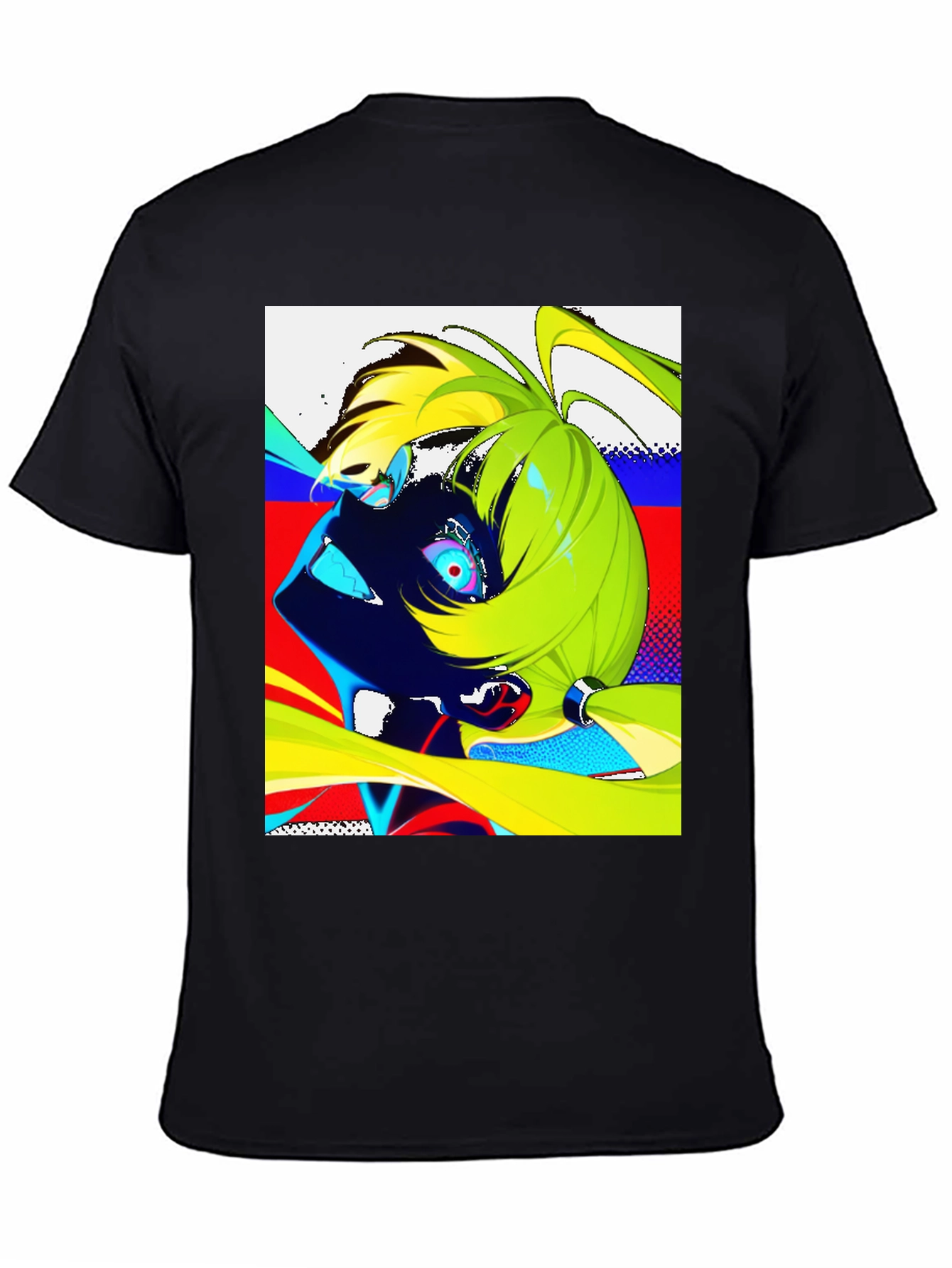 Anime Graphic Print Black Crew Neck Mens T-Shirt