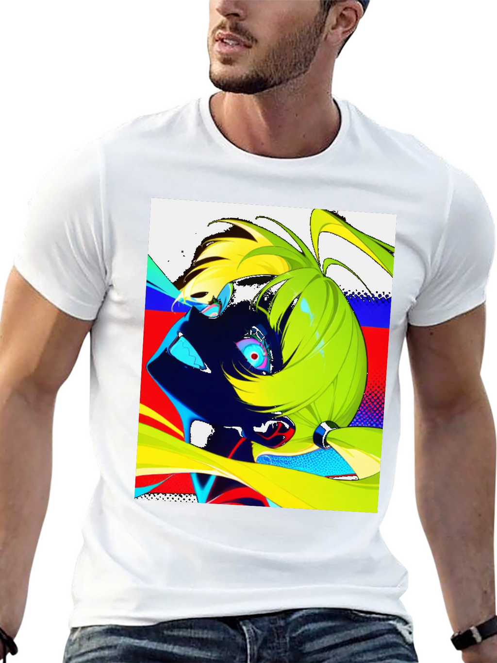 Anime Graphic Print Black Crew Neck Mens T-Shirt