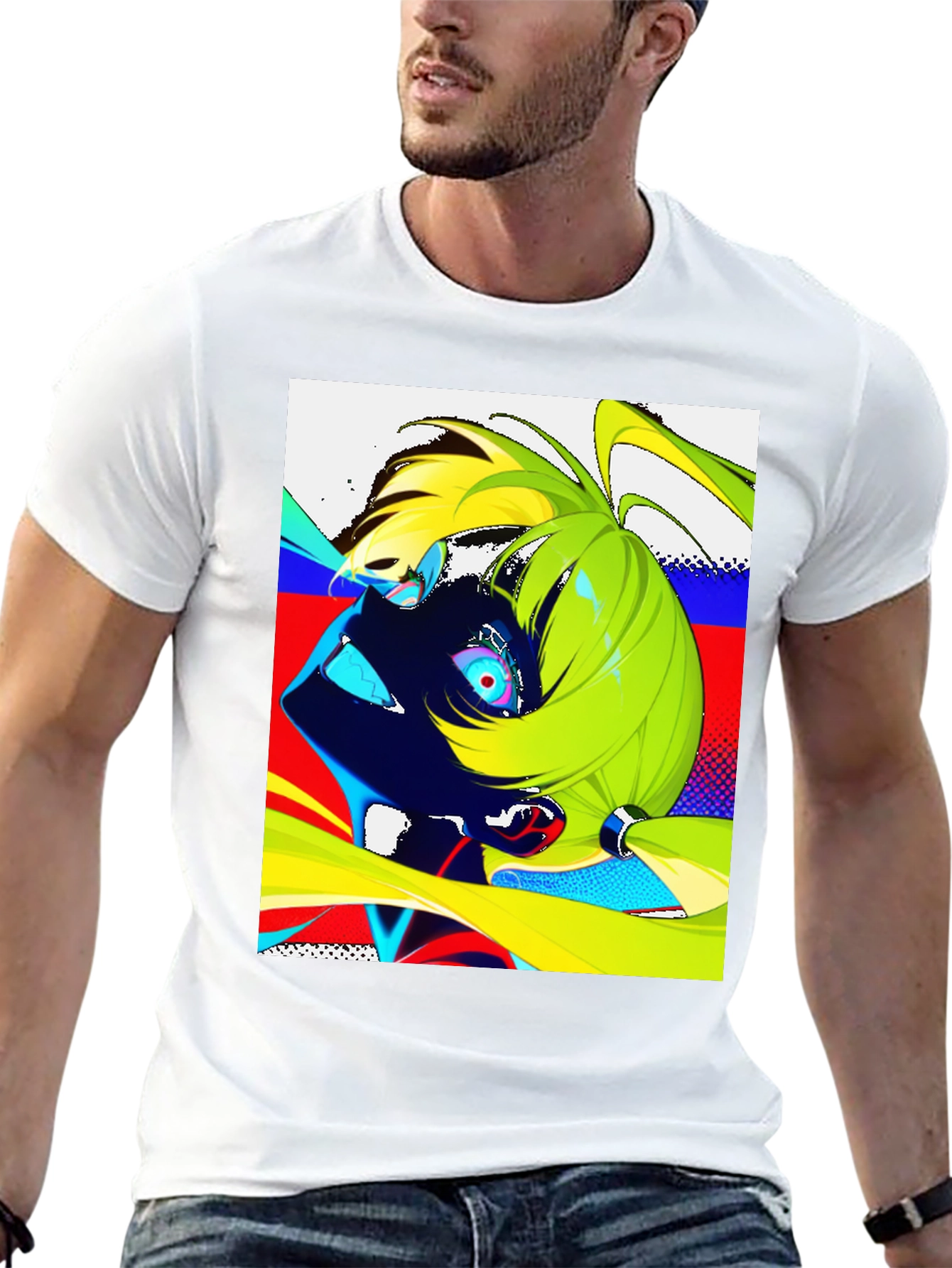 Anime Graphic Print Black Crew Neck Mens T-Shirt