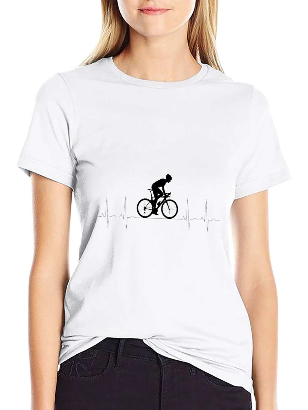 Cycling Heartbeat Graphic Tee - Black Cotton Blend