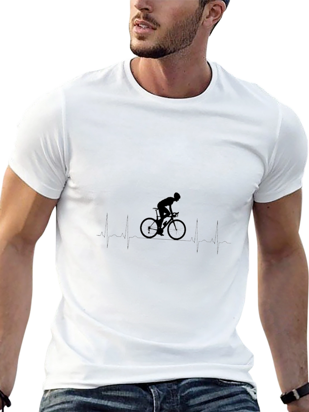 Cycling Heartbeat Graphic Tee - Black Cotton Blend
