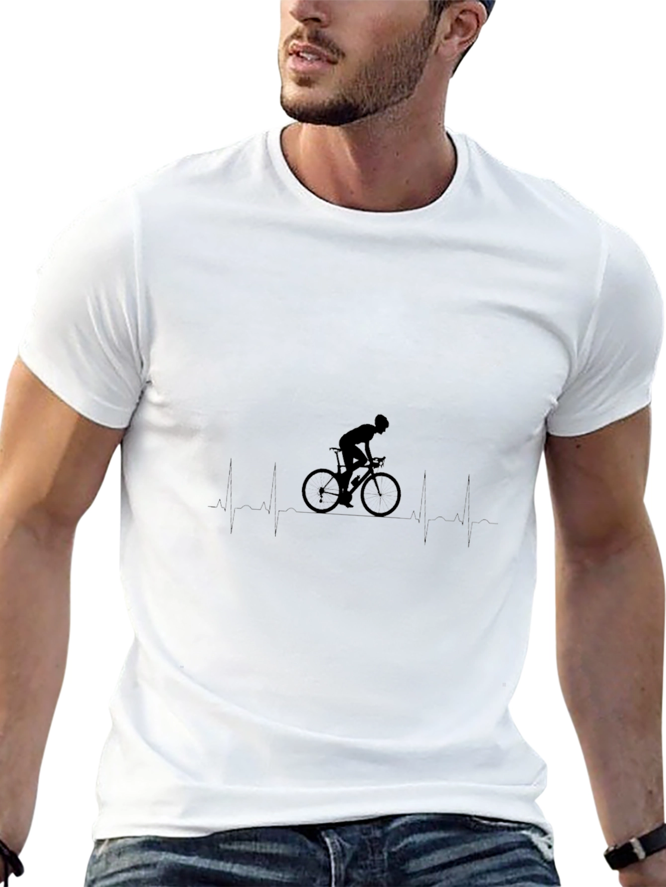 Cycling Heartbeat Graphic Tee - Black Cotton Blend