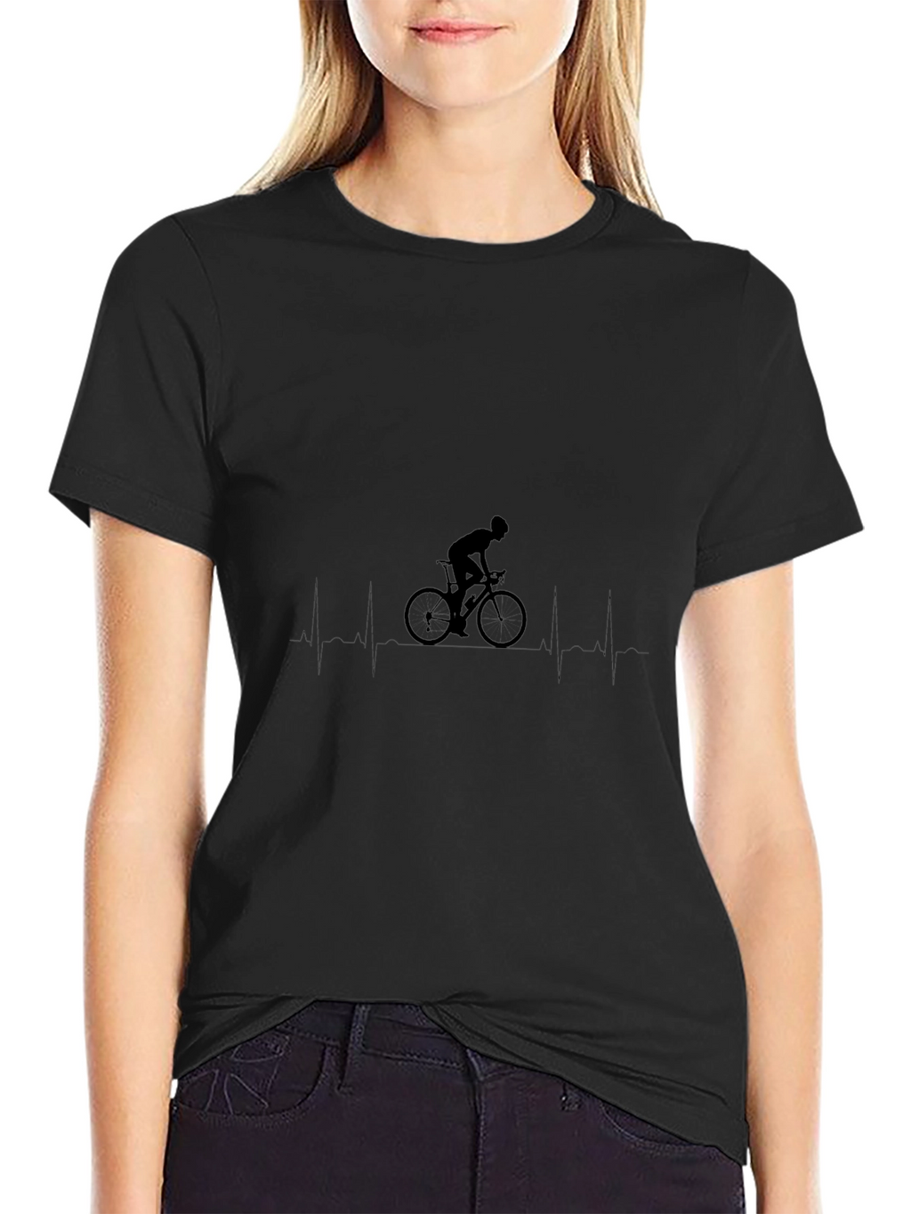 Cycling Heartbeat Graphic Tee - Black Cotton Blend