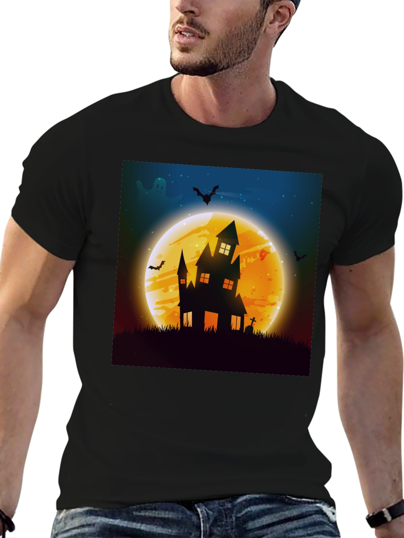 Spooky Halloween Haunted House Graphic Tee