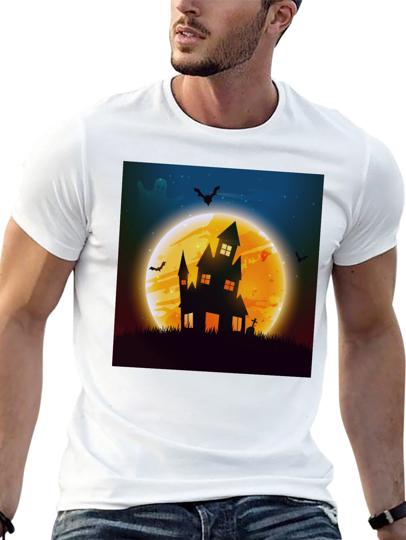 Spooky Halloween Haunted House Graphic Tee