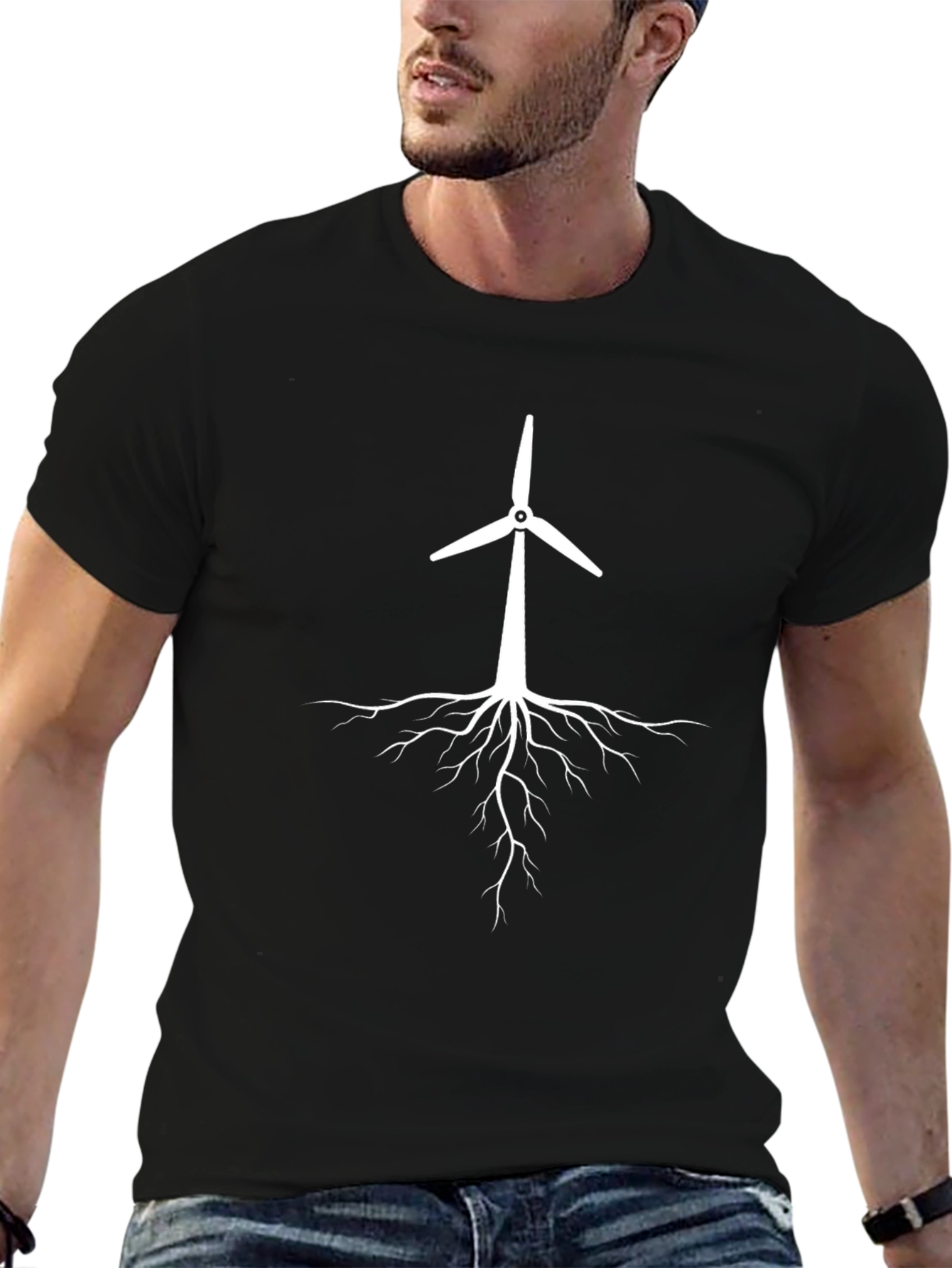 Wind Turbine Roots Graphic Tee - Sustainable Energy Shirt