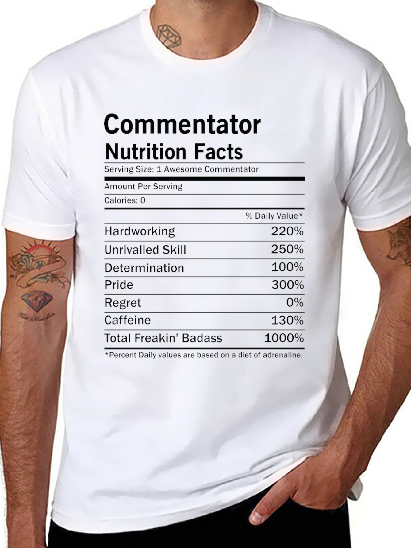 Commentator Nutrition Facts Graphic Tee - Awesome & Unique!