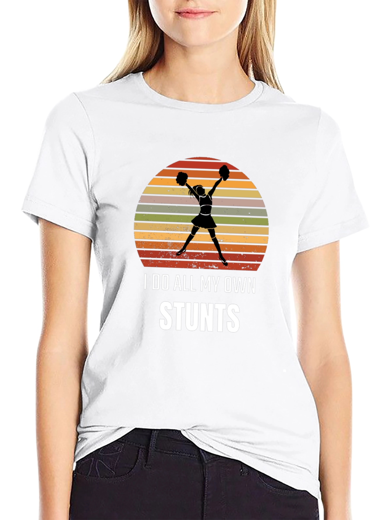 I Do All My Own Stunts Cheerleader Graphic Tee