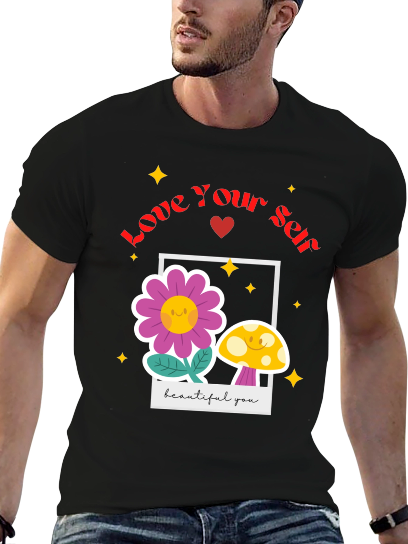 Love Yourself T-Shirt - Black Floral Design
