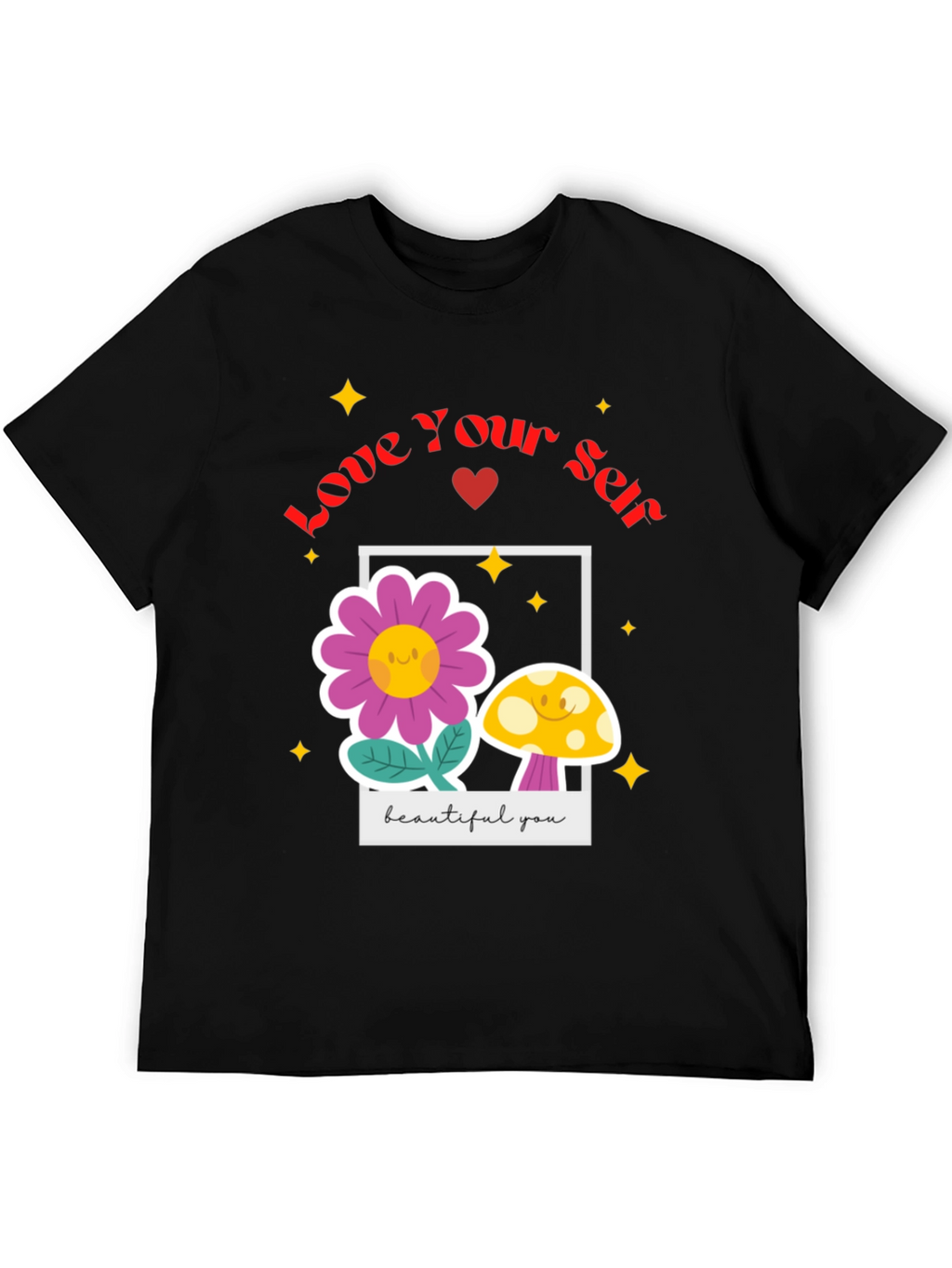 Love Yourself T-Shirt - Black Floral Design