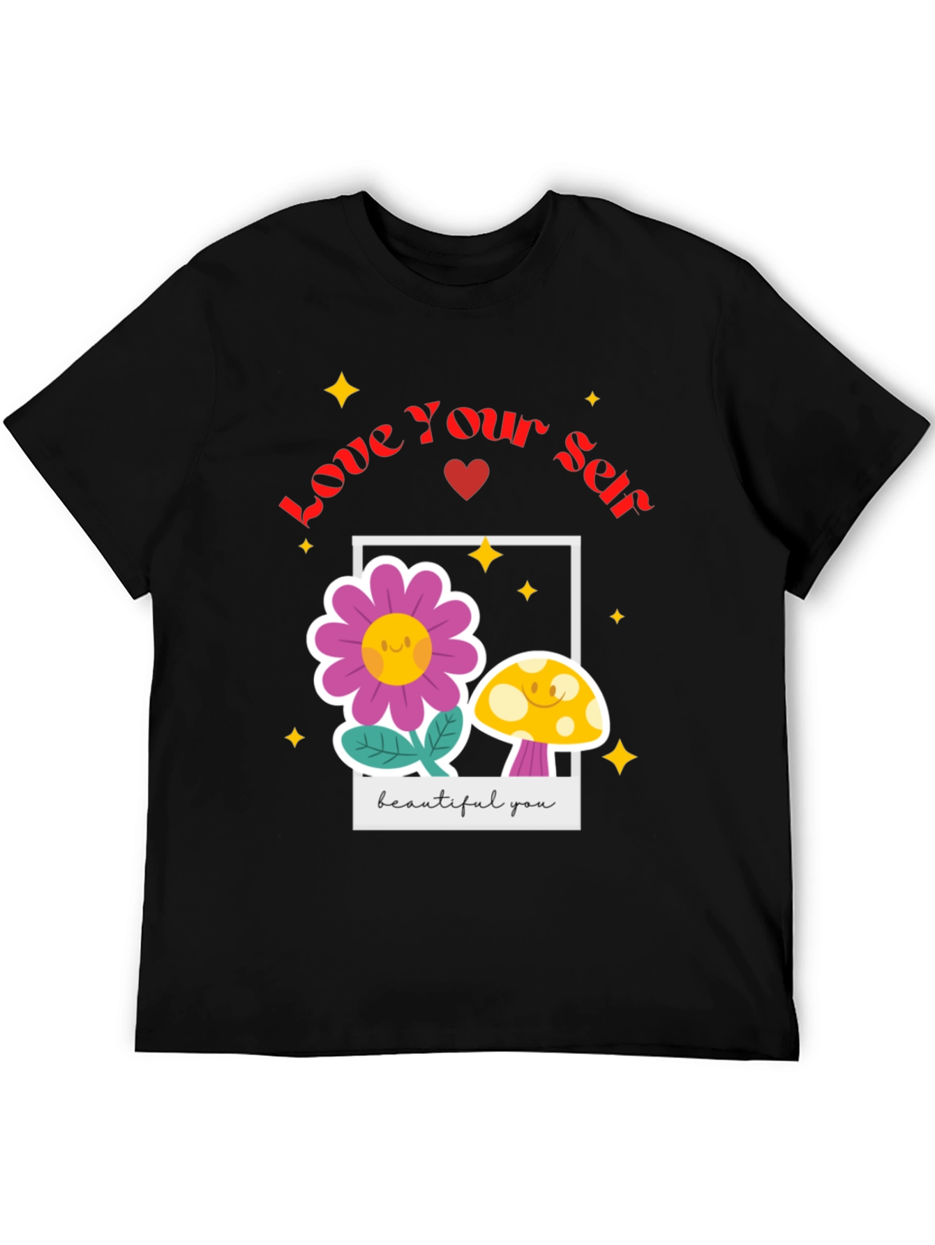 Love Yourself T-Shirt - Black Floral Design