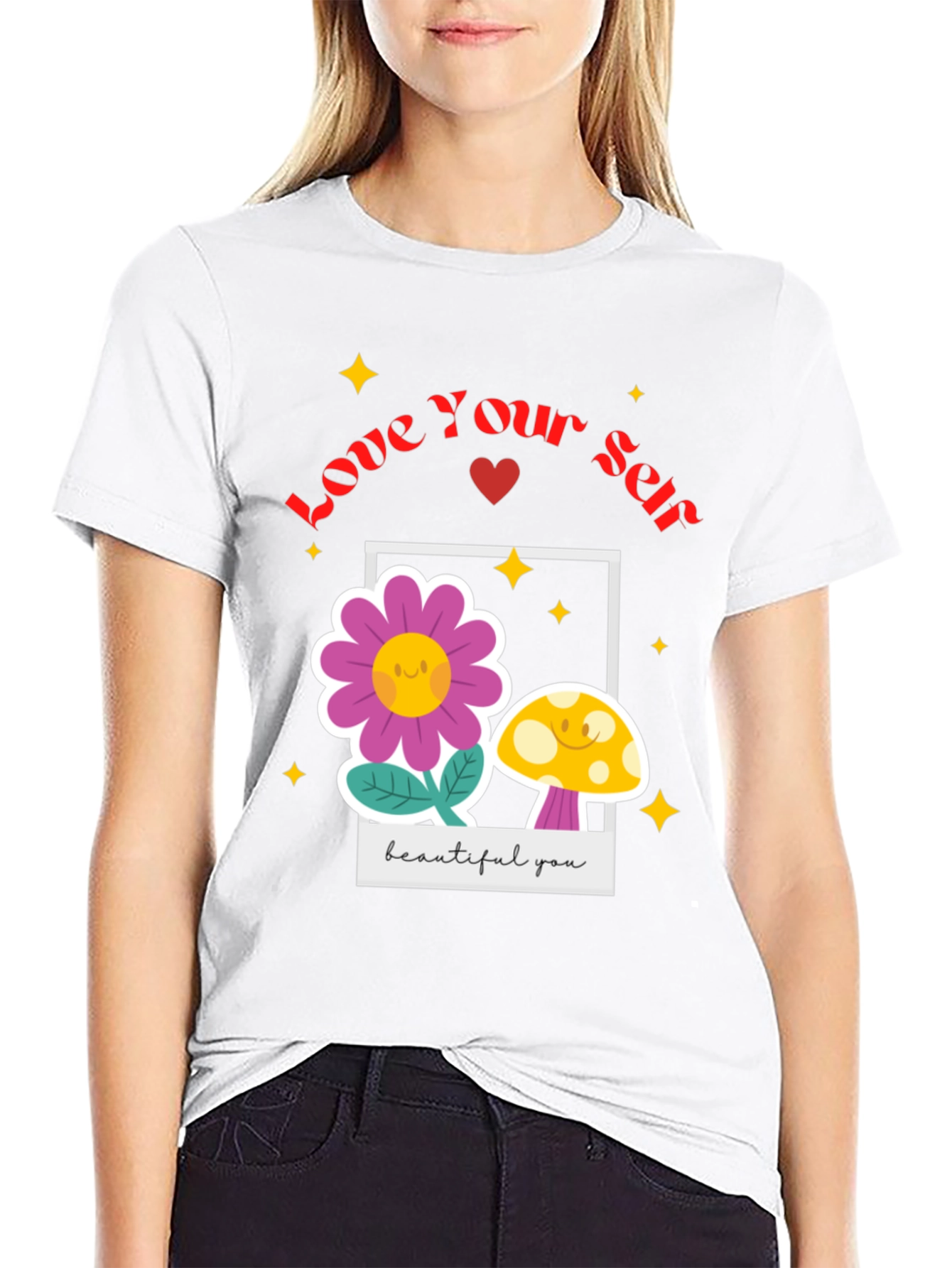 Love Yourself T-Shirt - Black Floral Design