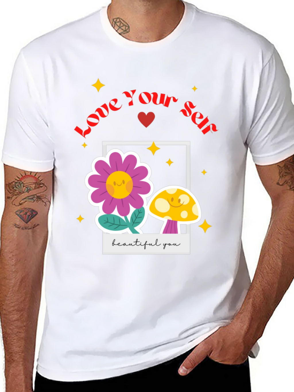 Love Yourself T-Shirt - Black Floral Design