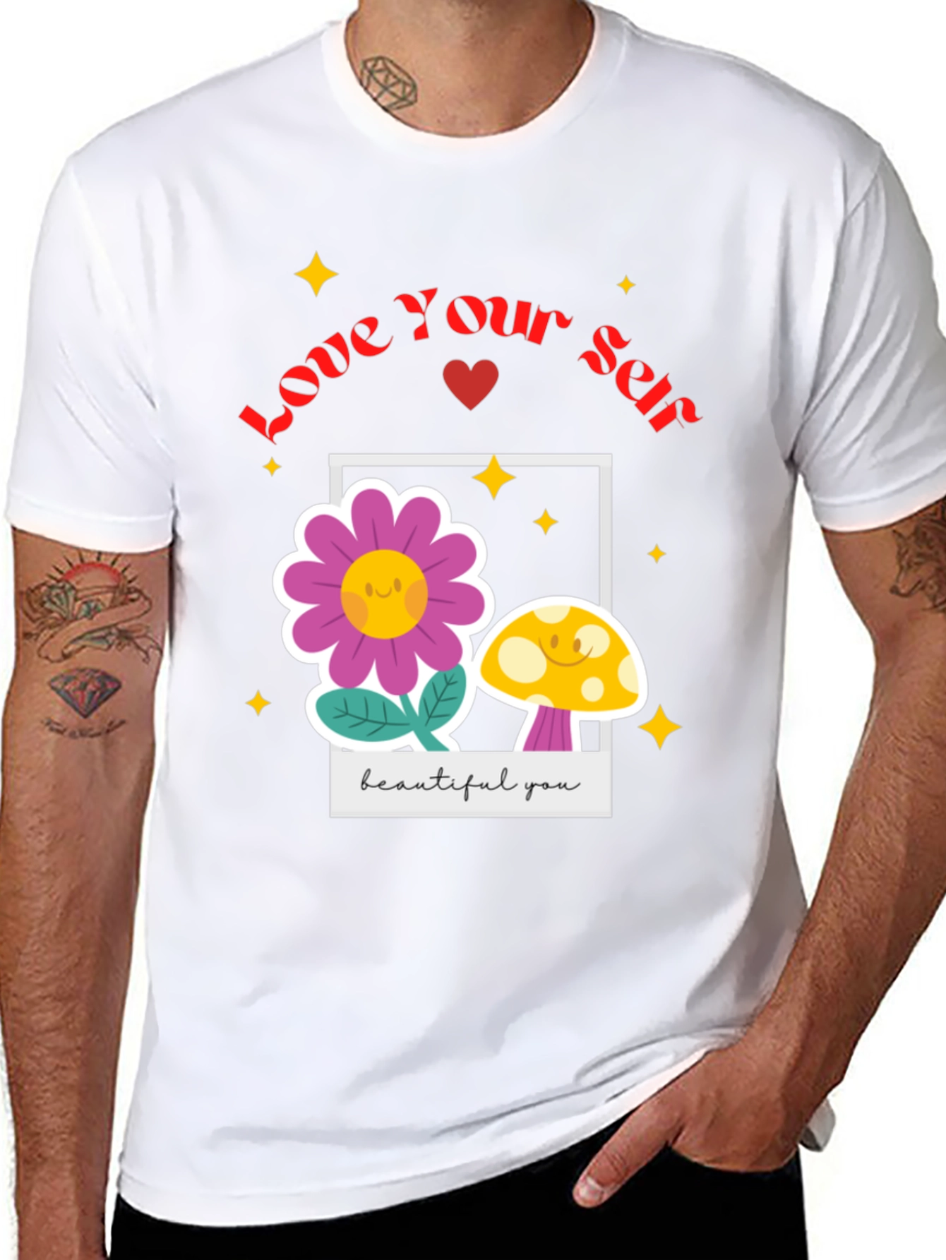 Love Yourself T-Shirt - Black Floral Design