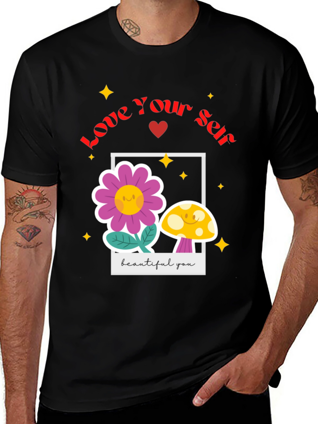 Love Yourself T-Shirt - Black Floral Design