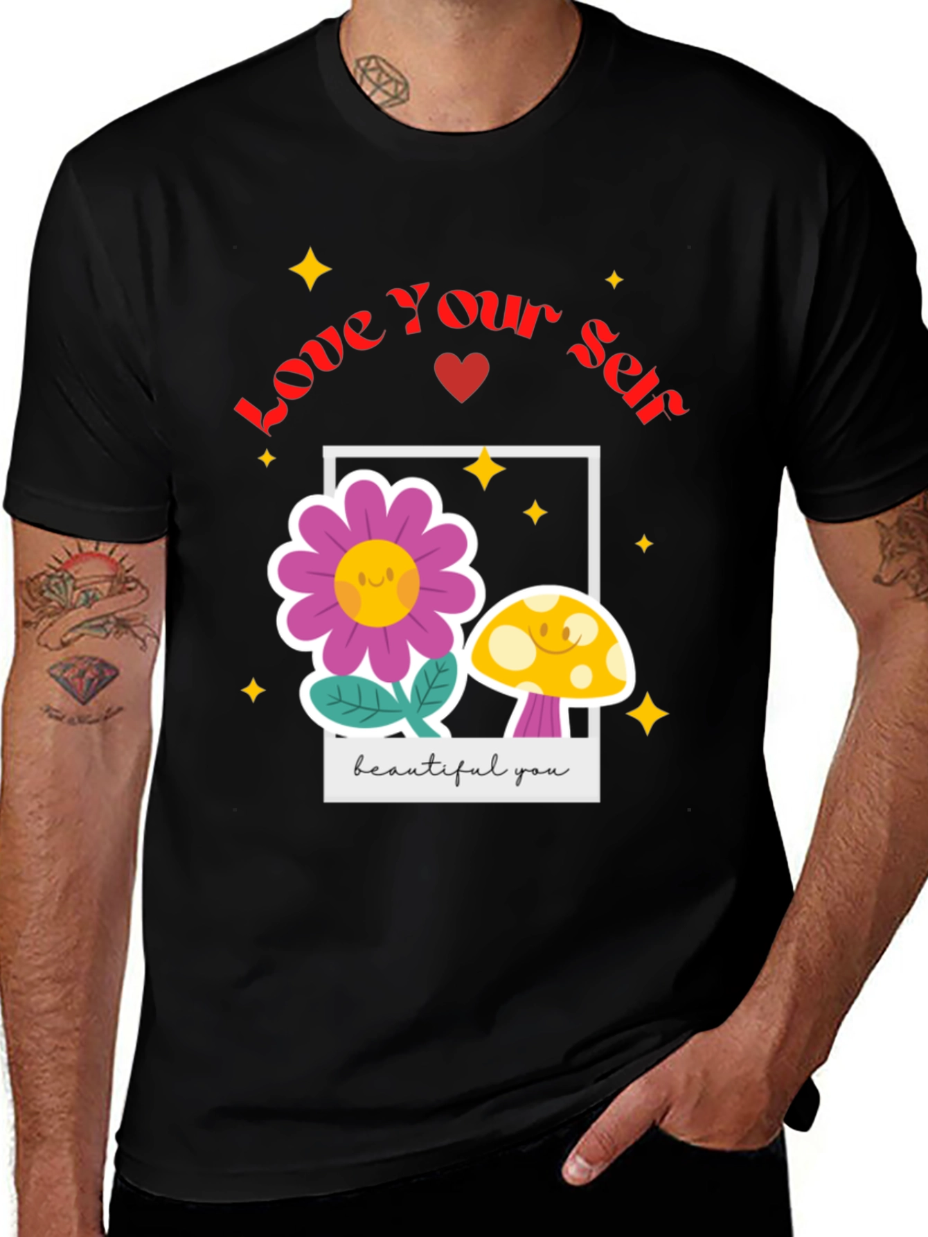 Love Yourself T-Shirt - Black Floral Design