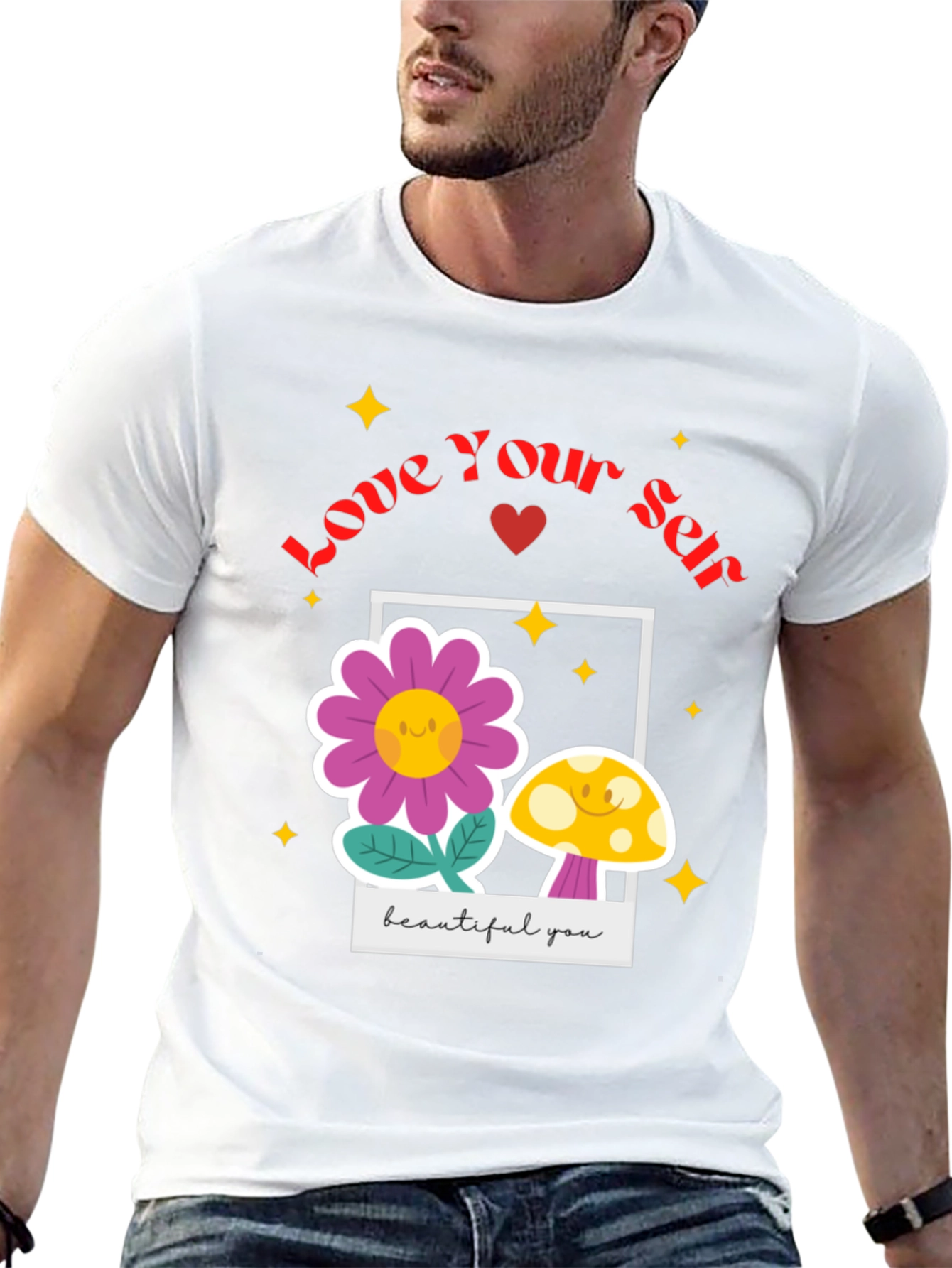 Love Yourself T-Shirt - Black Floral Design