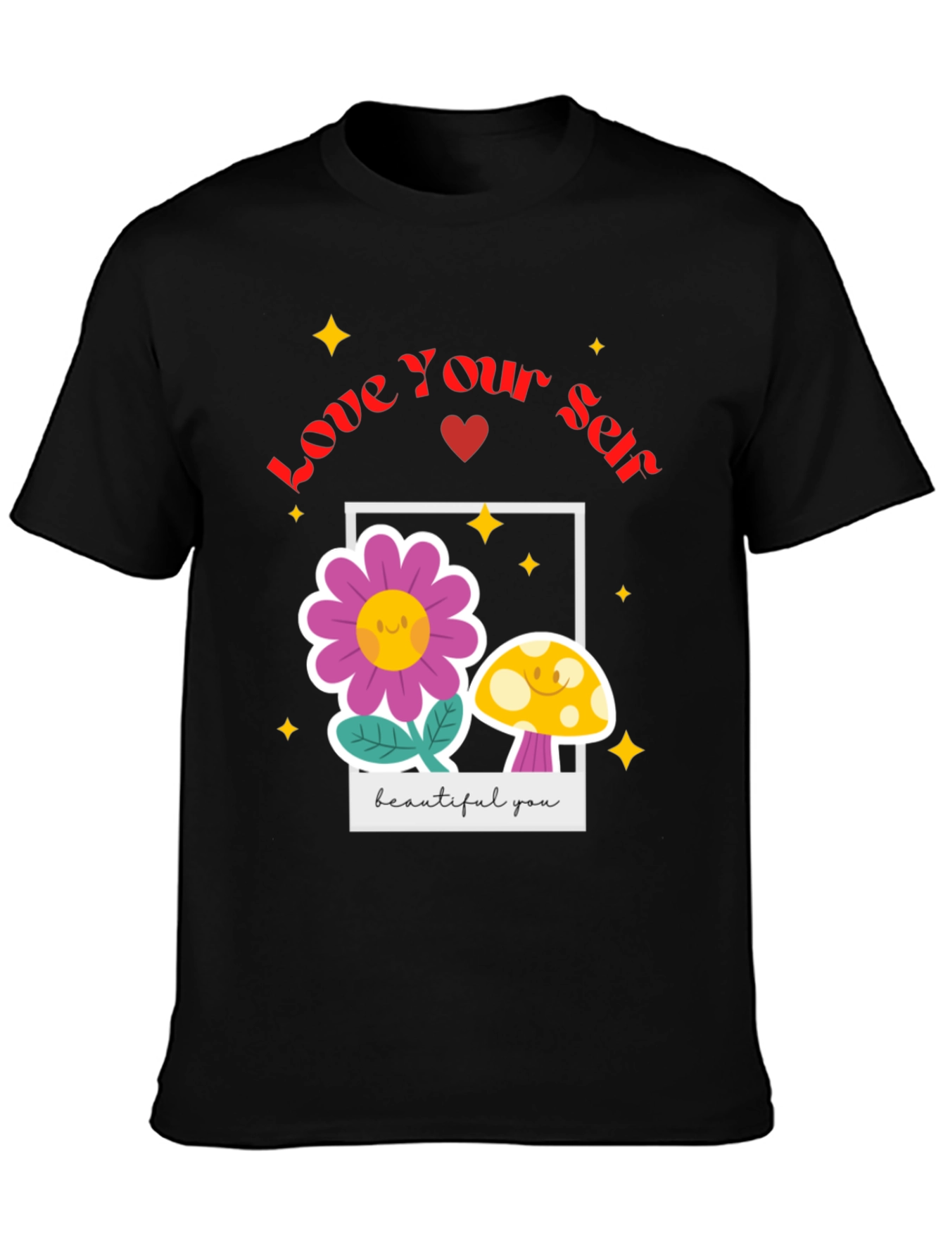 Love Yourself T-Shirt - Black Floral Design