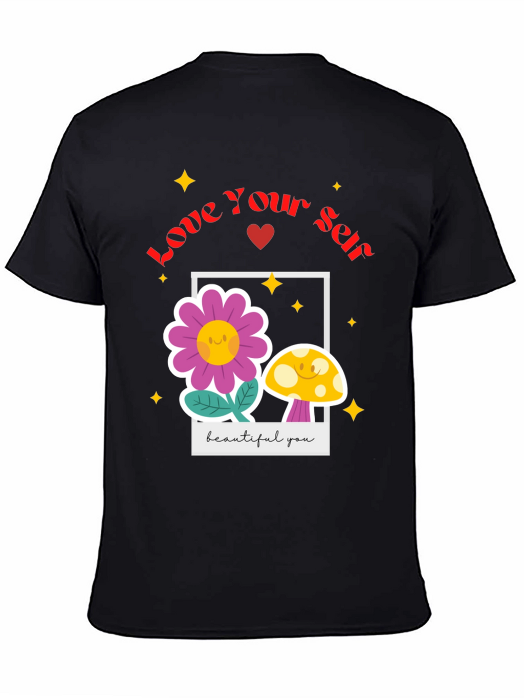Love Yourself T-Shirt - Black Floral Design
