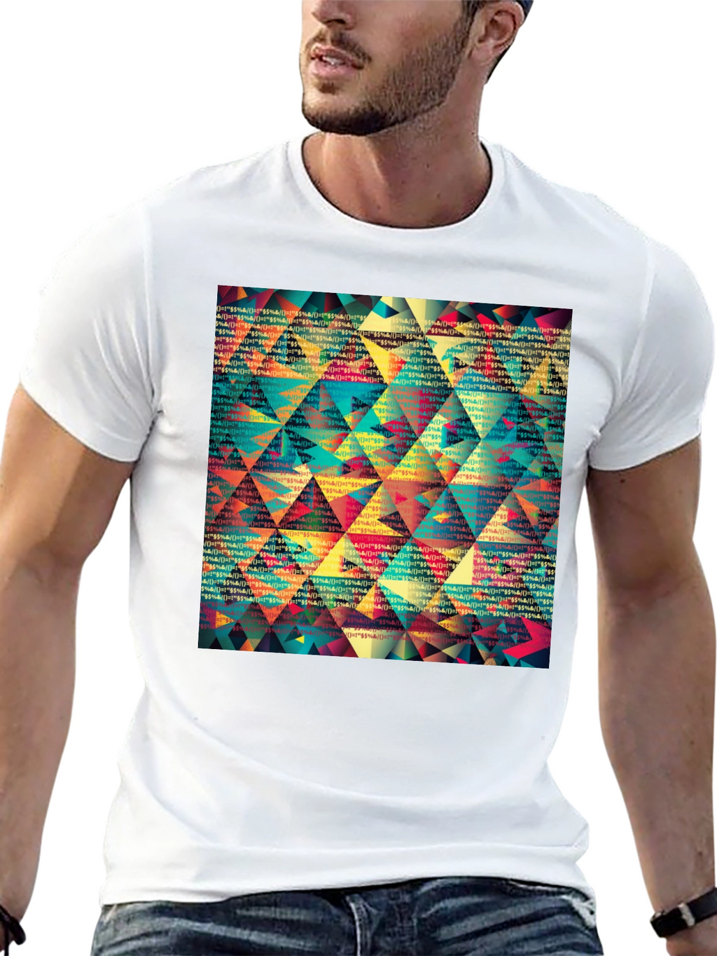 Geometric Triangle Pattern Black T-Shirt